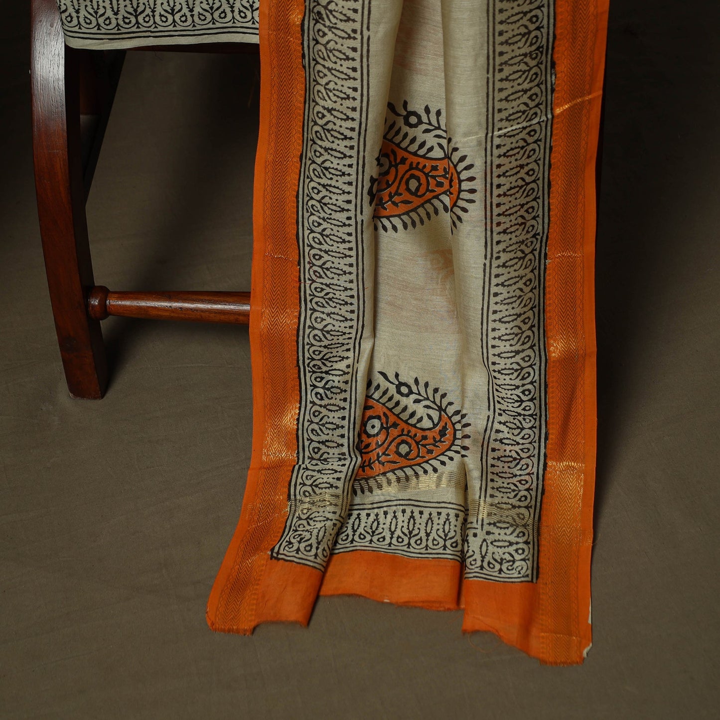 Maheshwari silk hand block bagru print 3pc unstitched dress