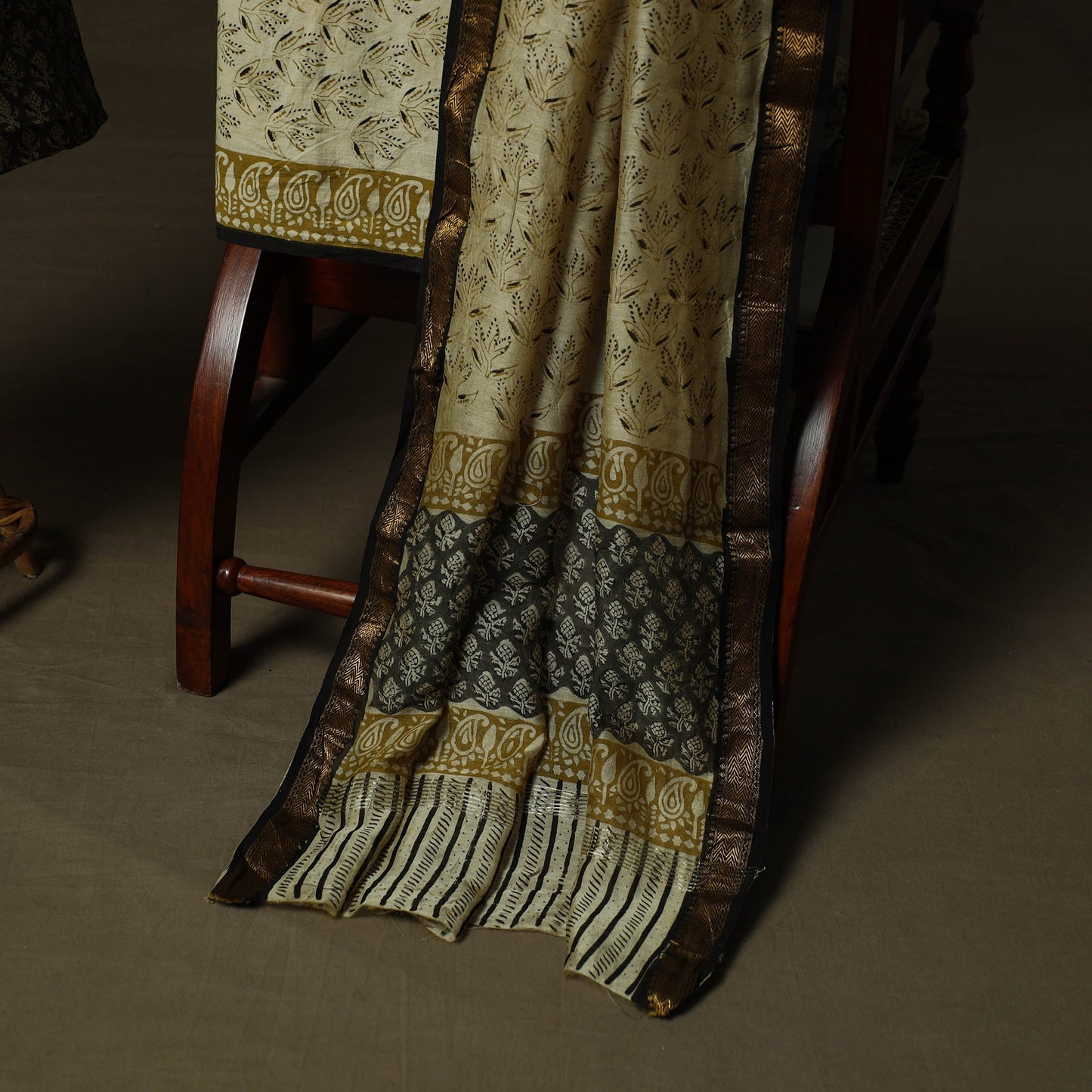 Maheshwari silk hand block bagru print 3pc unstitched dress