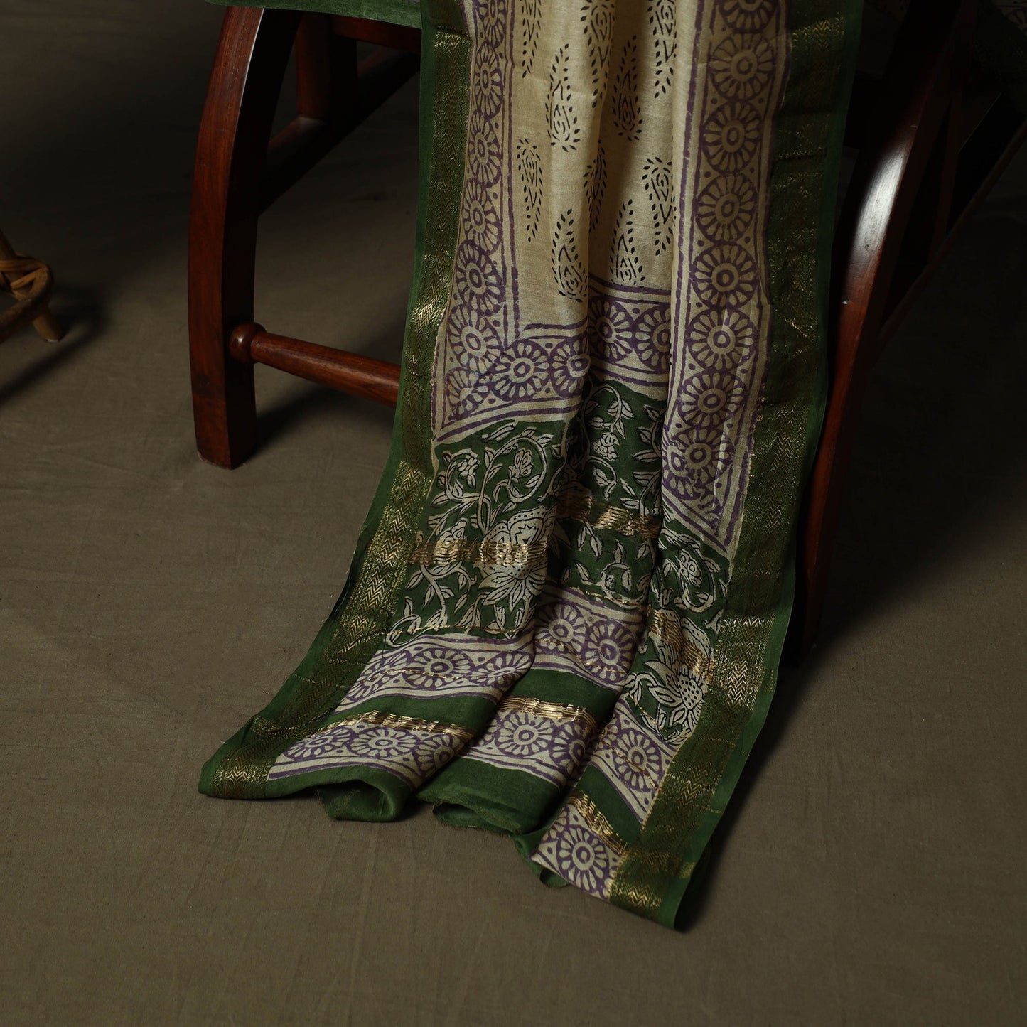Maheshwari silk hand block bagru print 3pc unstitched dress