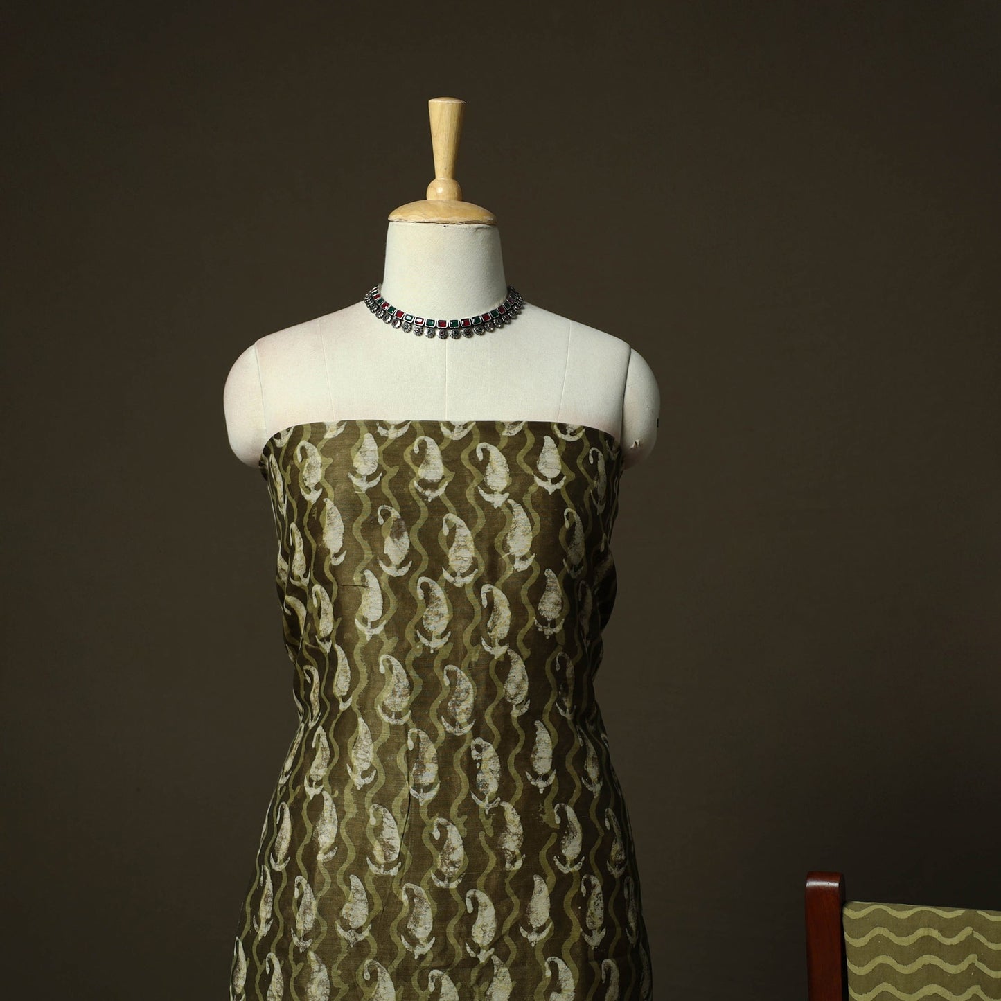 Maheshwari silk hand block bagru print 3pc unstitched dress