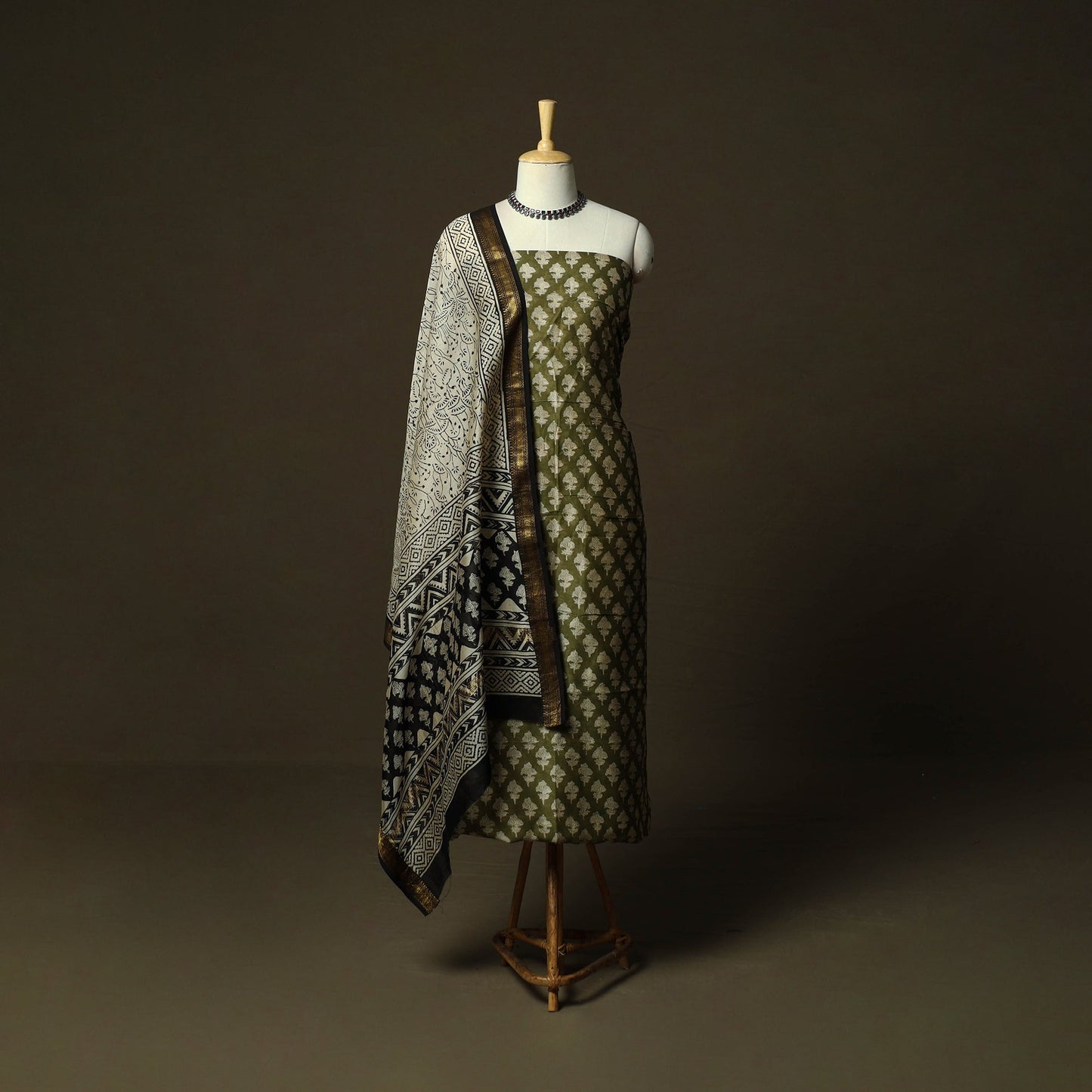Maheshwari silk hand block bagru print 3pc unstitched dress