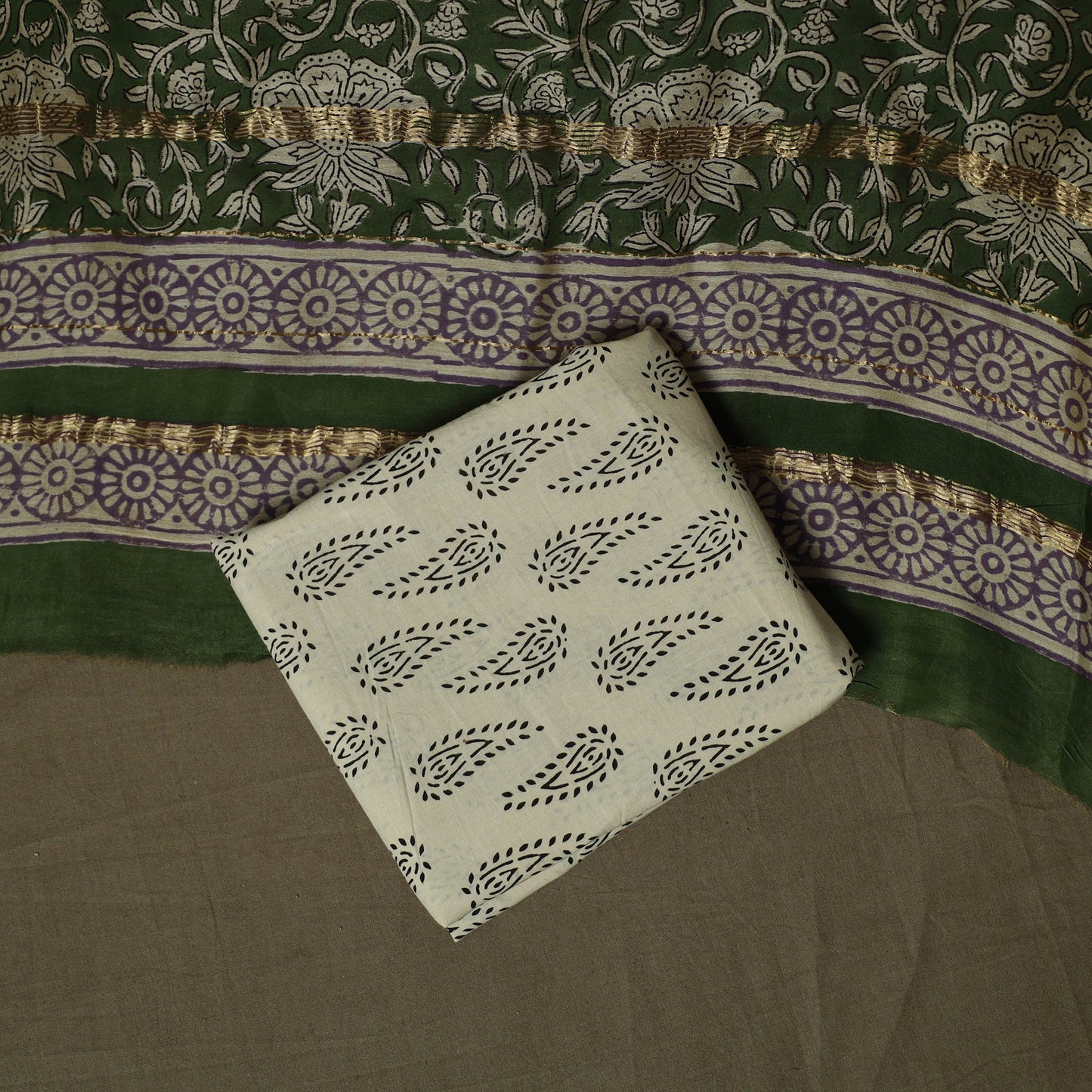Maheshwari silk hand block bagru print 3pc unstitched dress