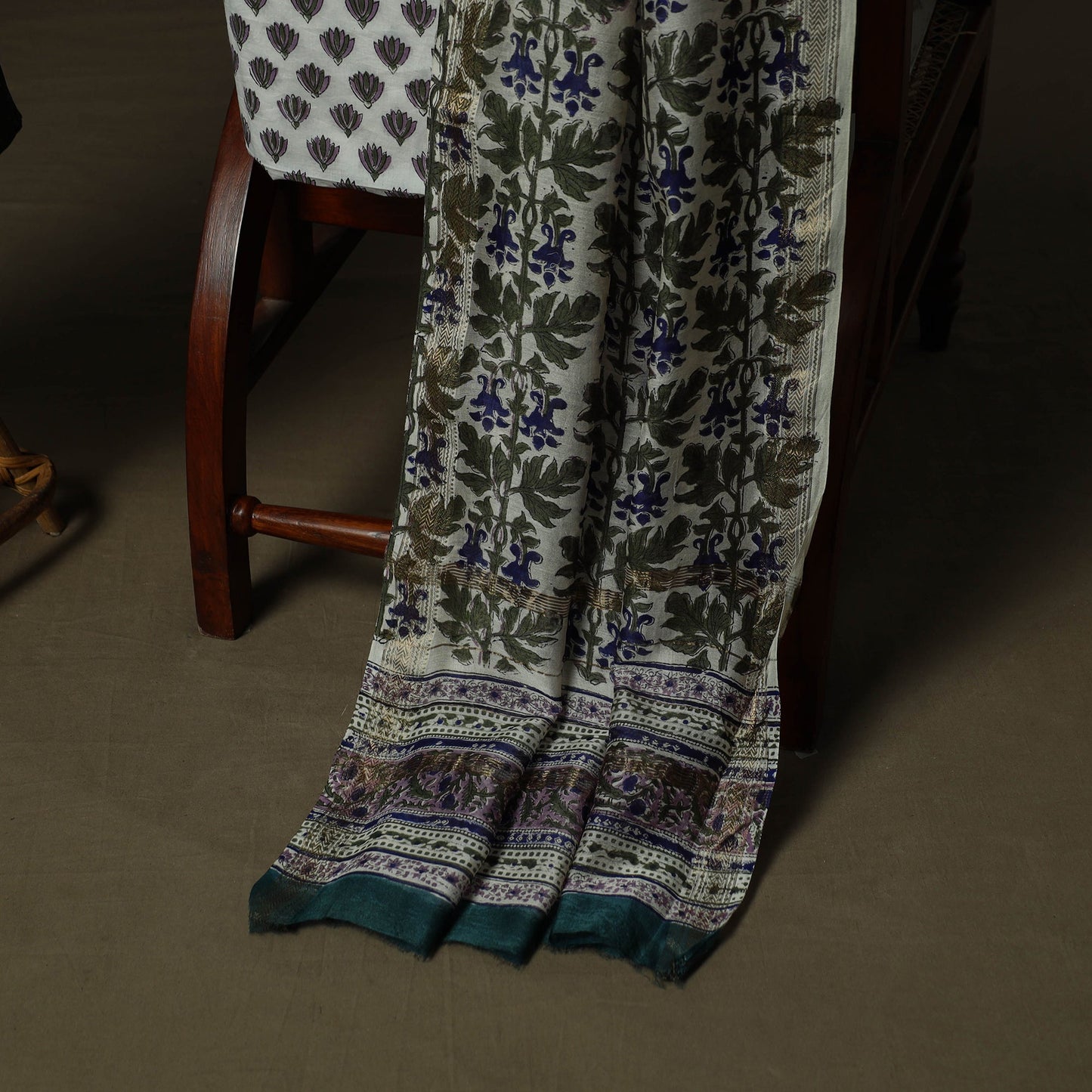 Maheshwari silk hand block sanganeri print 3pc unstitched