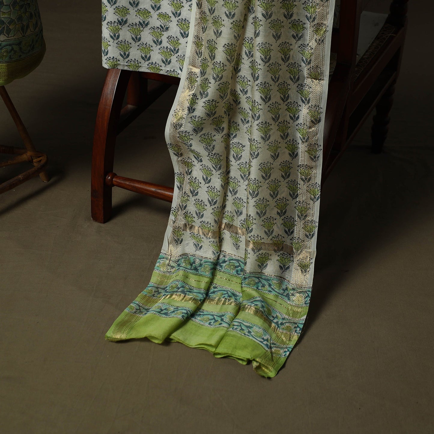 Maheshwari silk hand block sanganeri print 3pc unstitched