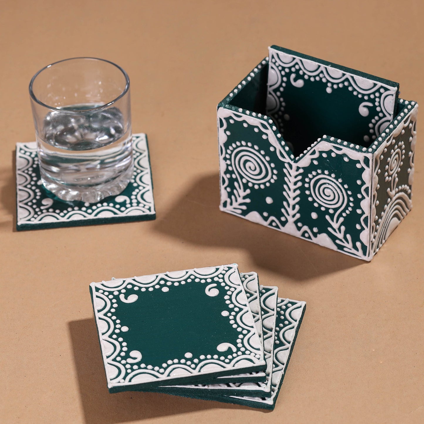 Mandana Art Handpainted Paper Mache Coasters