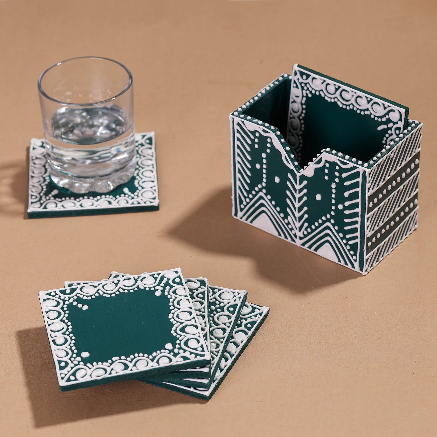 Mandana Art Handpainted Paper Mache Coasters