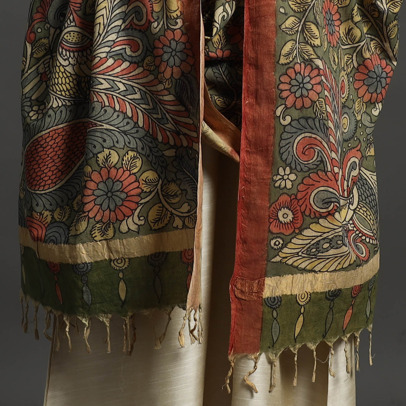 Green - mangalagiri cotton handpainted pen work kalamkari