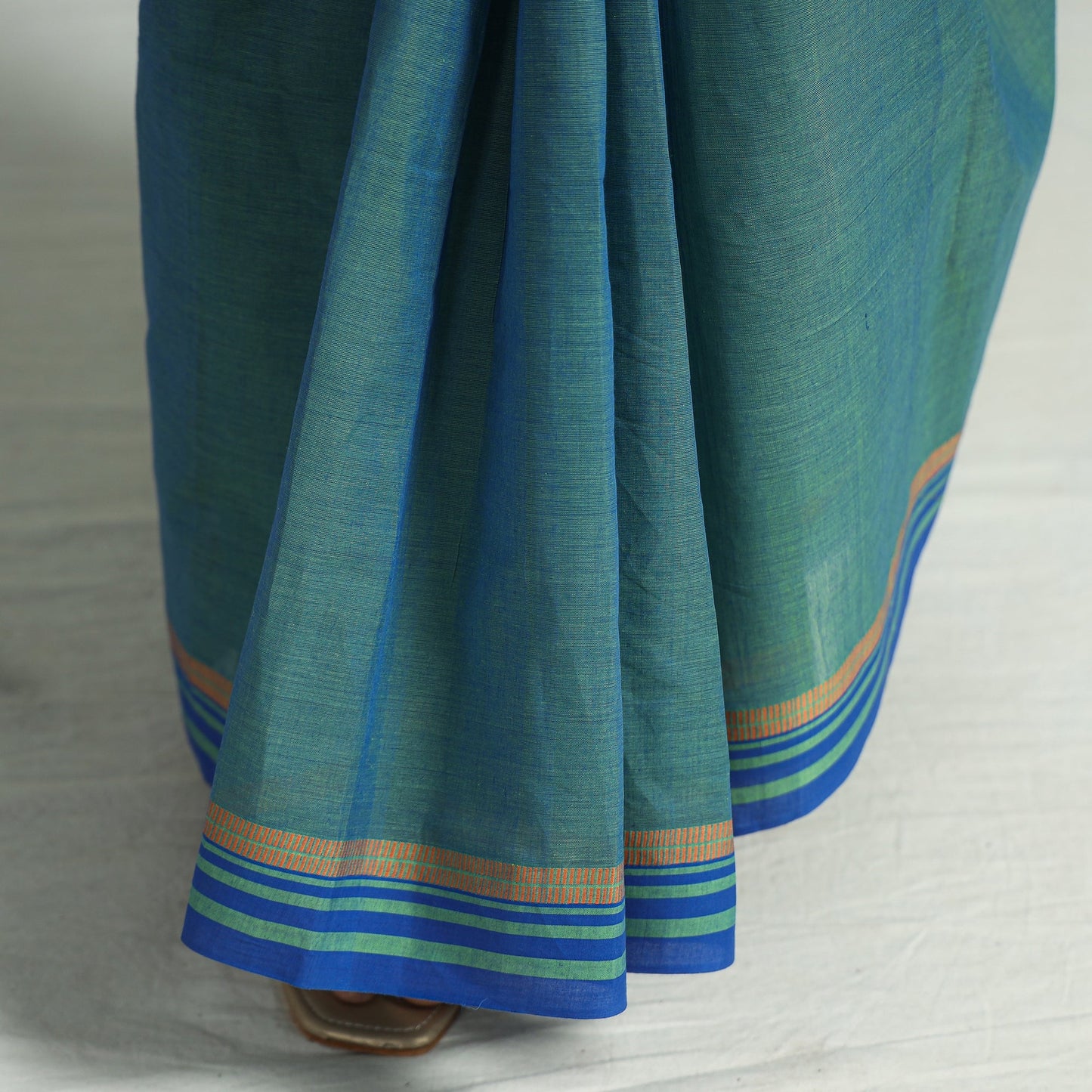 Green - Mangalagiri Godavari Muttulu Stripe Handloom Cotton Saree