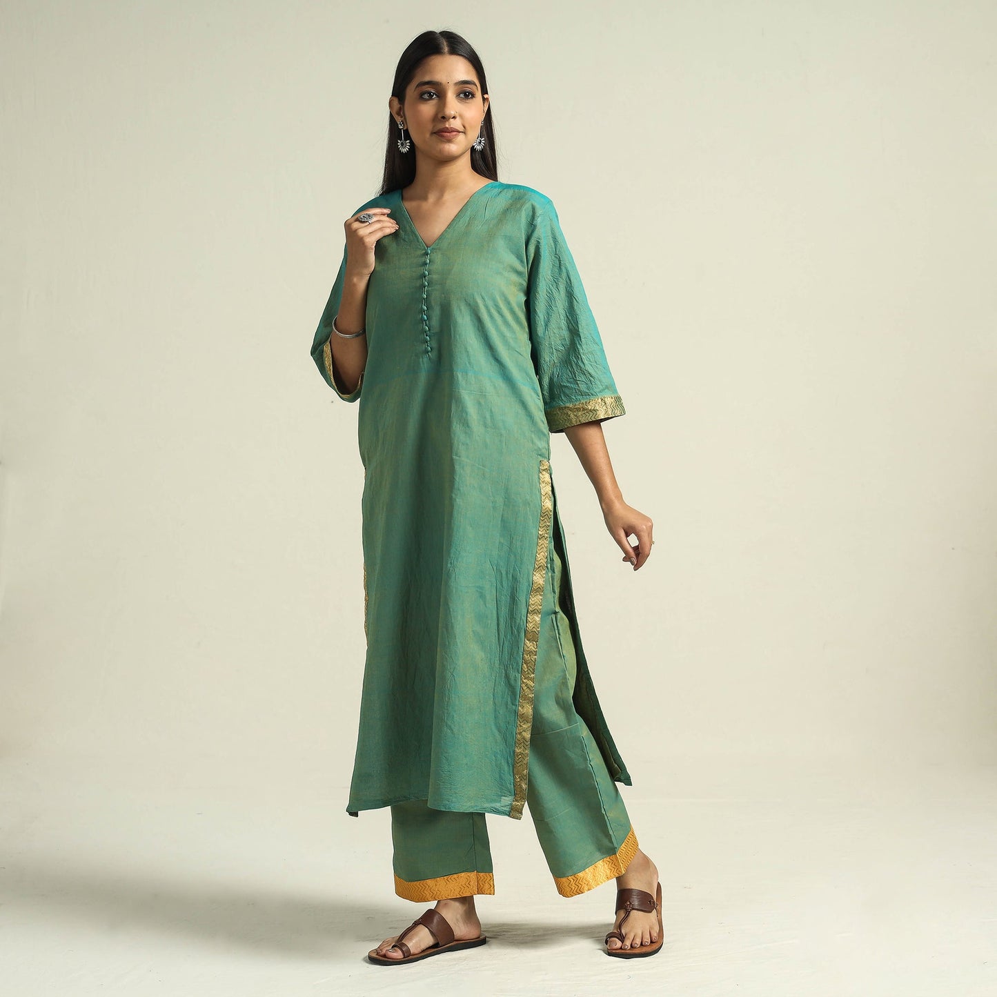 Mangalagiri Kurta with Palazzo & Dupatta Set