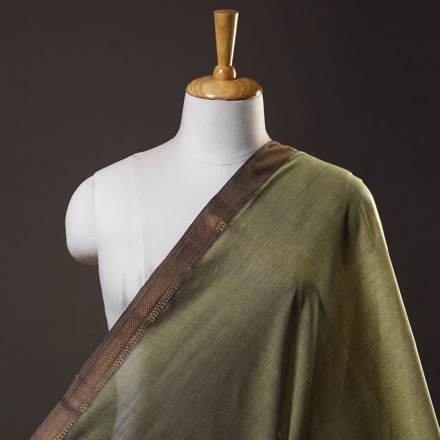 Green Mangalagiri Cotton Fabric with Zari Border