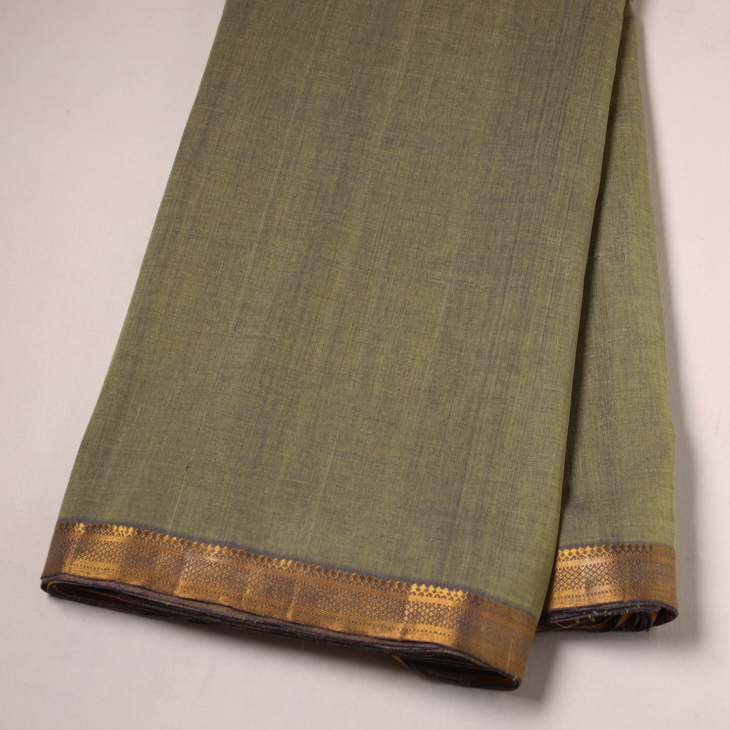 Green Mangalagiri Cotton Fabric with Zari Border