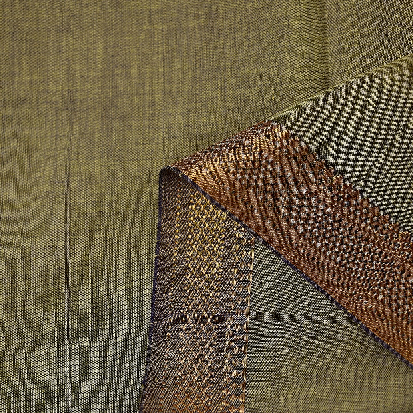Green Mangalagiri Cotton Fabric with Zari Border