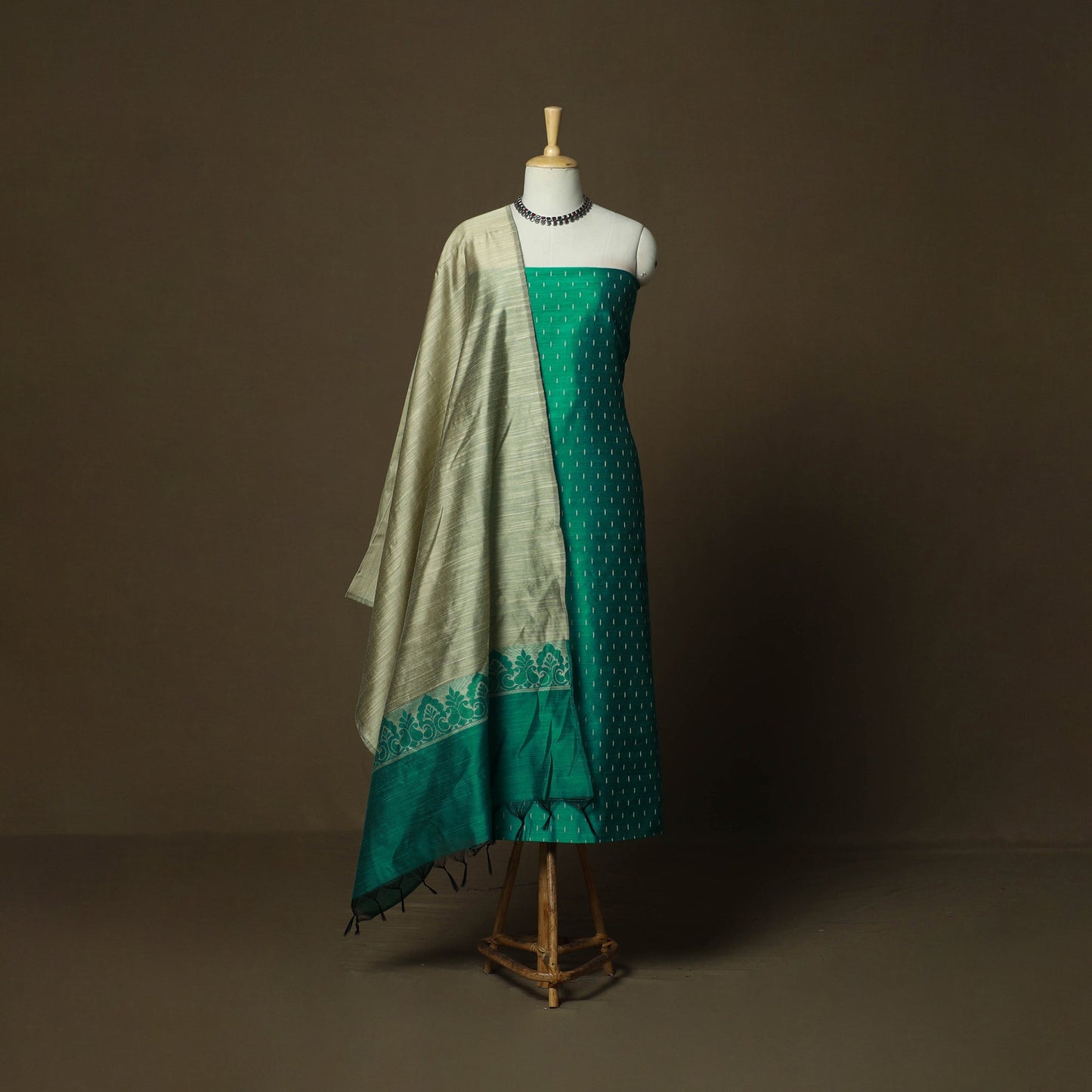 Mangalagiri silk cotton thread work 3pc unstitched dress