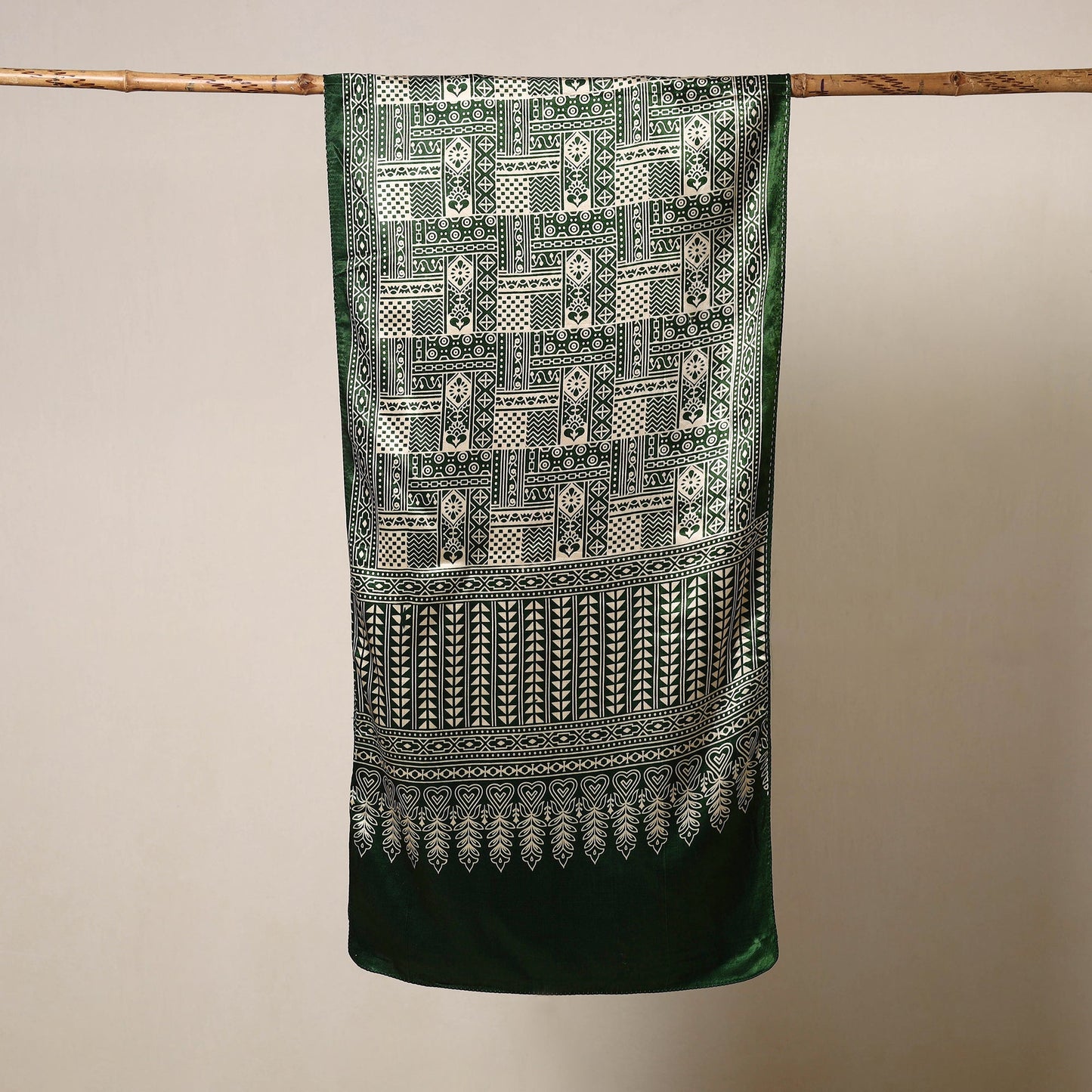 Green Mashru Silk Printed Ajrakh Stole