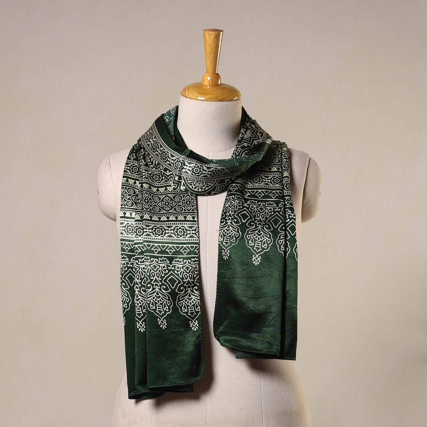 Green Mashru Silk Printed Ajrakh Stole