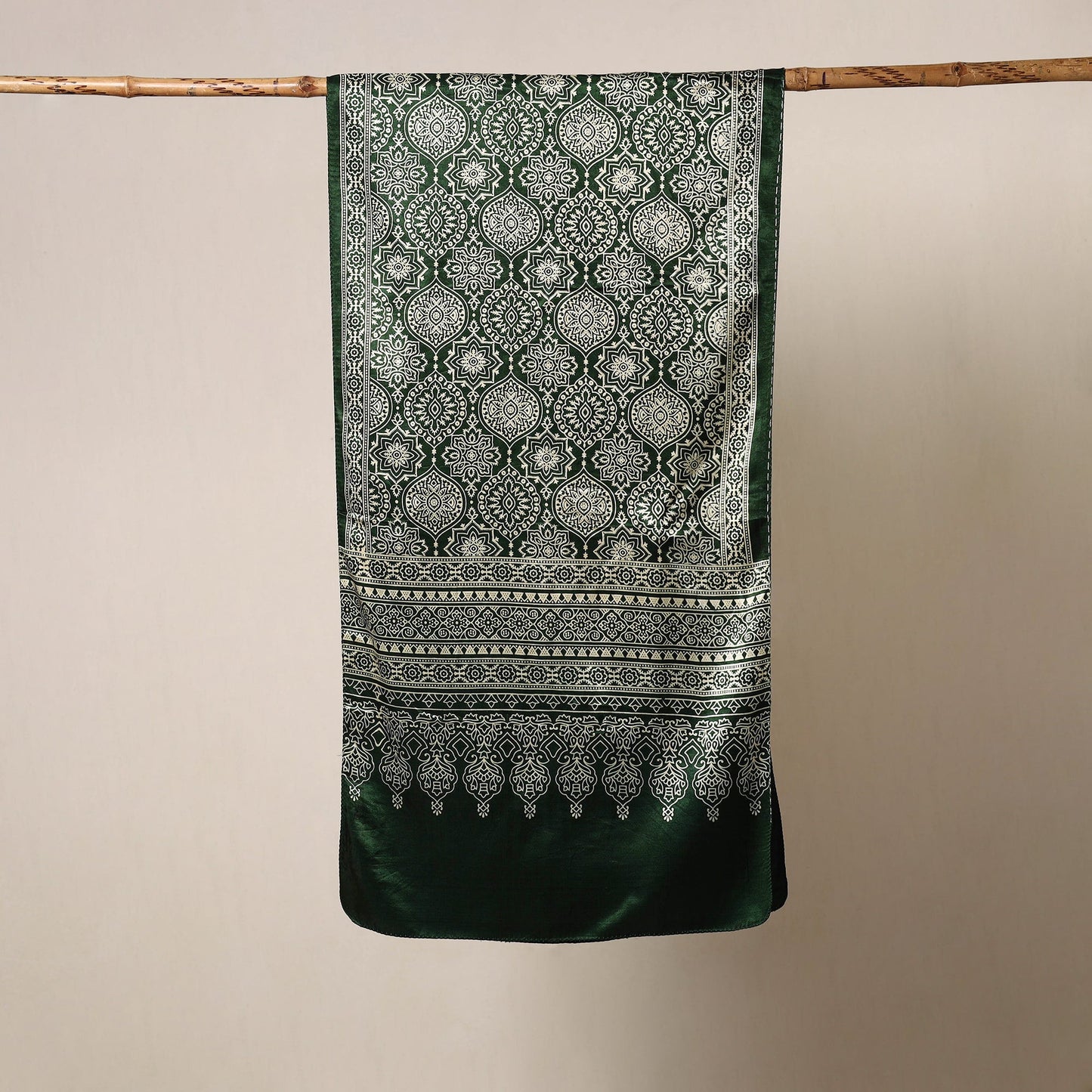 Green Mashru Silk Printed Ajrakh Stole