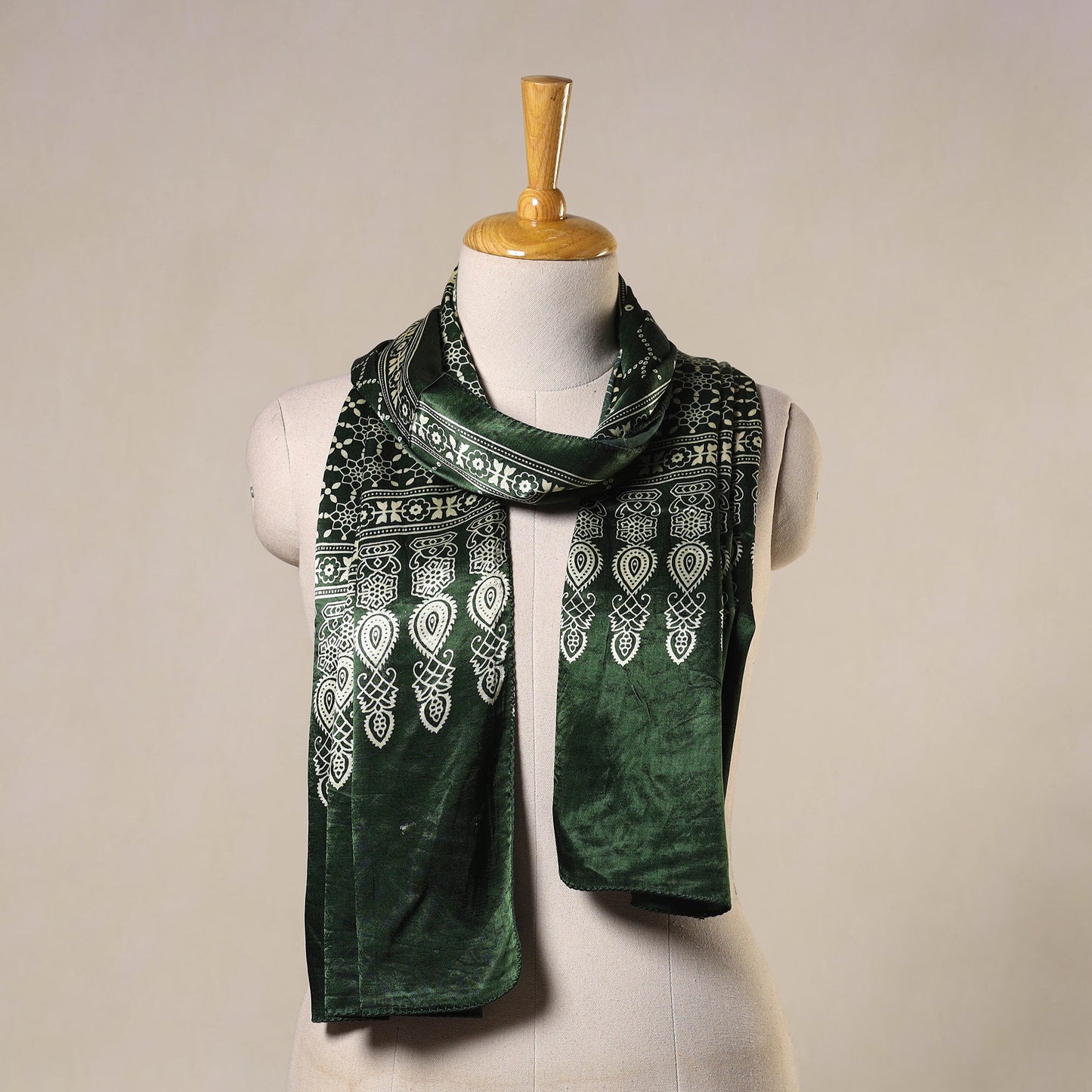Green Mashru Silk Printed Ajrakh Stole