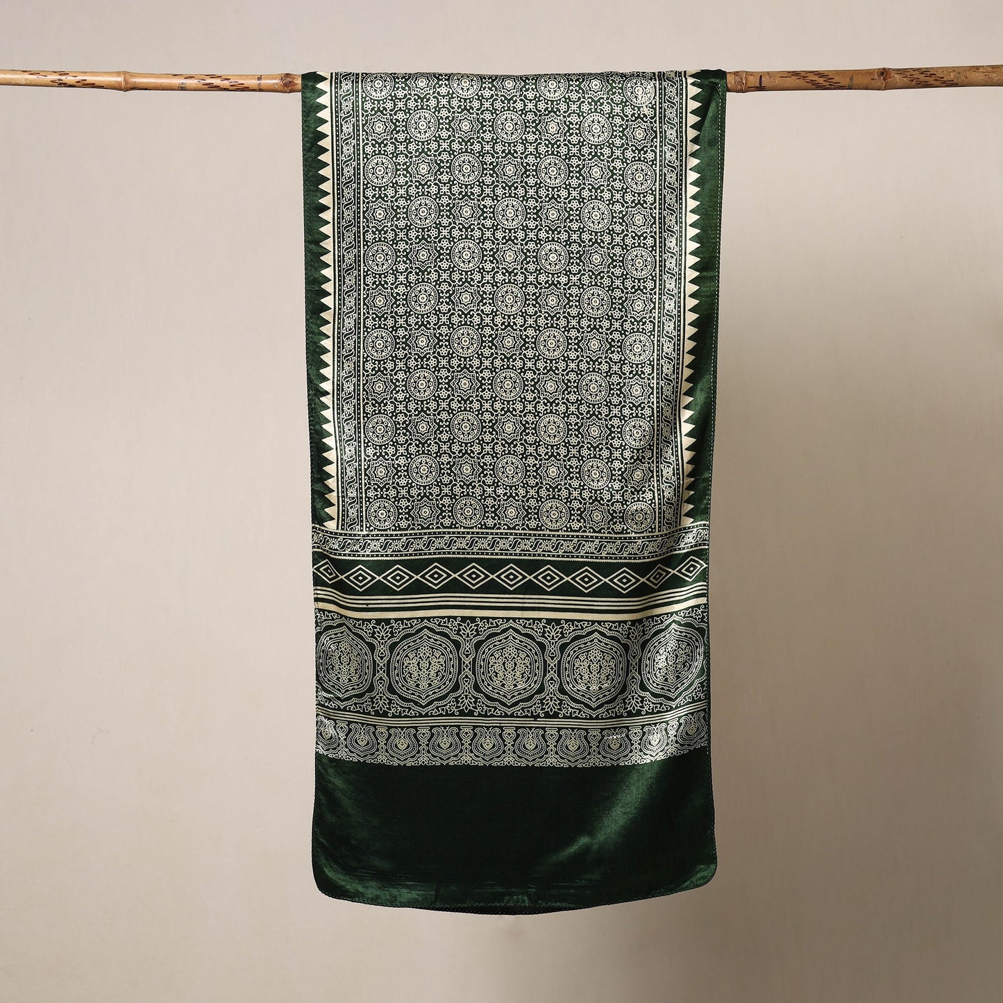 Green Mashru Silk Printed Ajrakh Stole