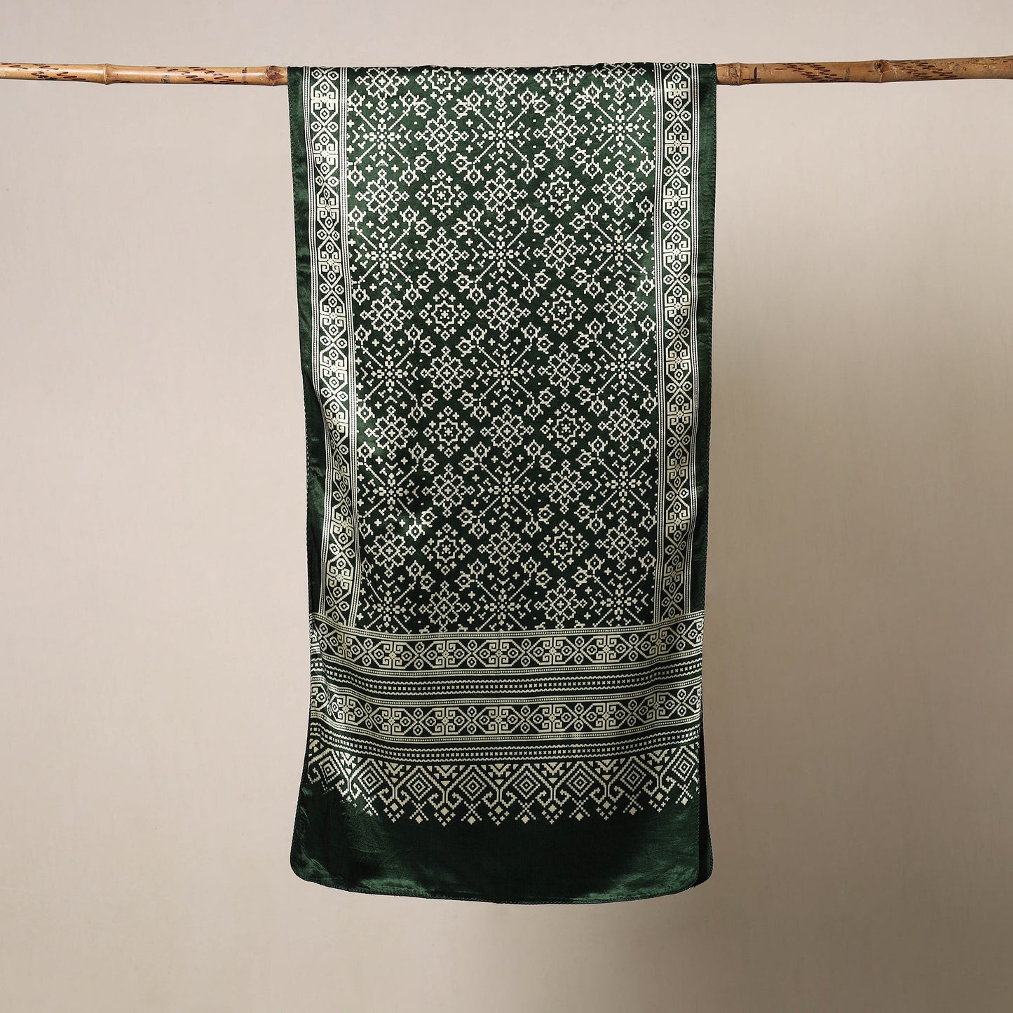 Green Mashru Silk Printed Ajrakh Stole