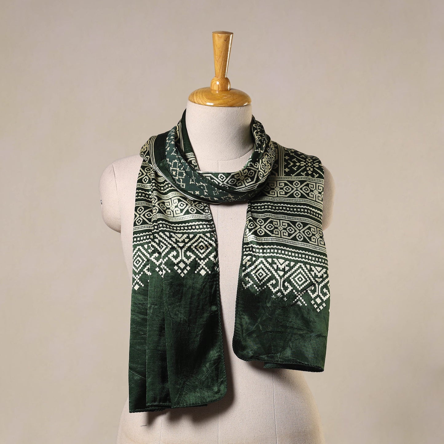 Green Mashru Silk Printed Ajrakh Stole