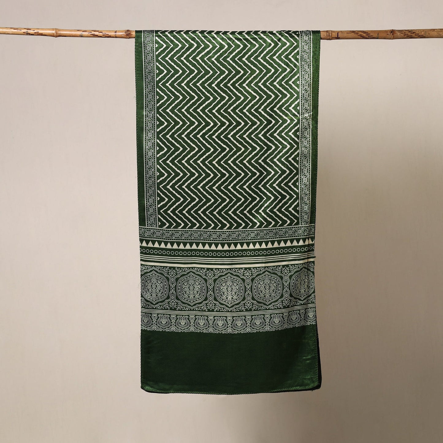 Green Mashru Silk Printed Ajrakh Stole