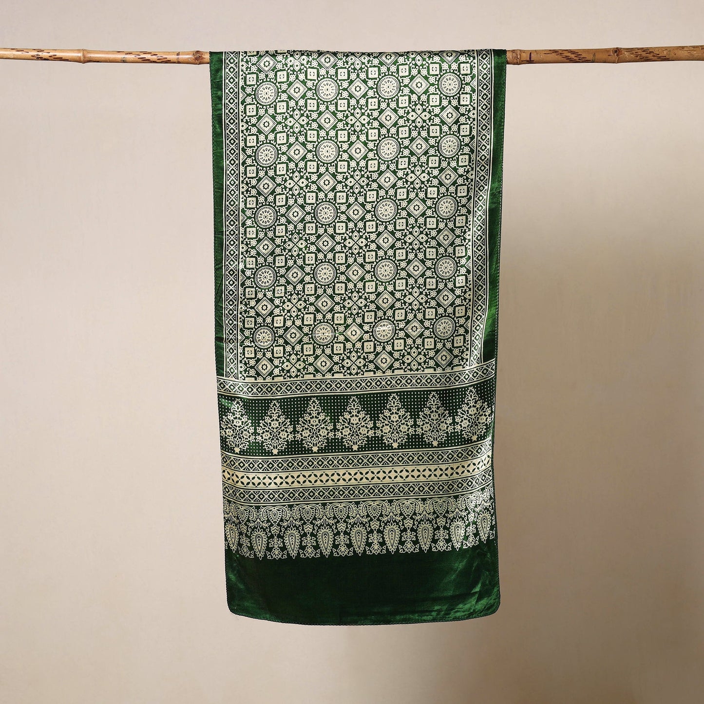 Green Mashru Silk Printed Ajrakh Stole