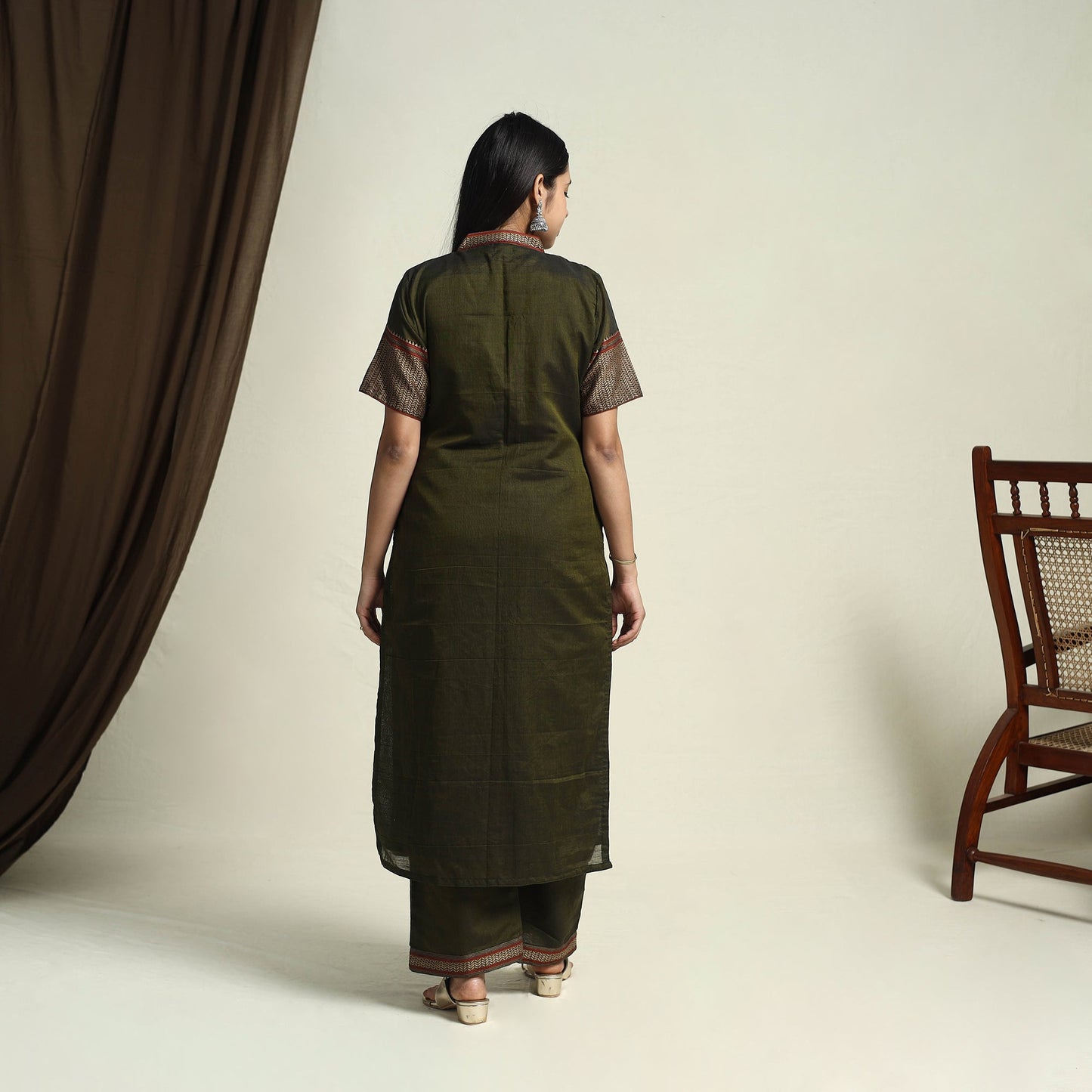 Mercerised Cotton Green Dharwad Kurta Set with Palazzo & Dupatta