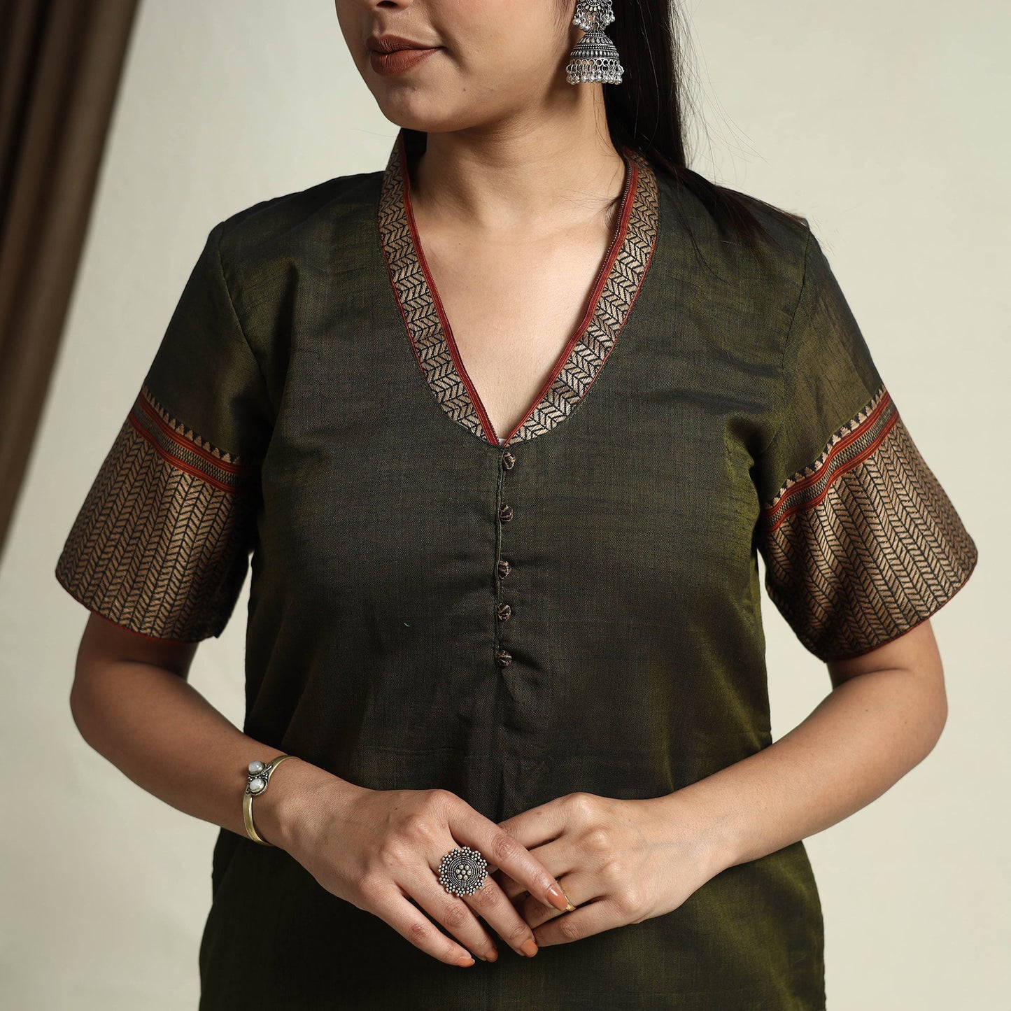 Mercerised Cotton Green Dharwad Kurta Set with Palazzo & Dupatta