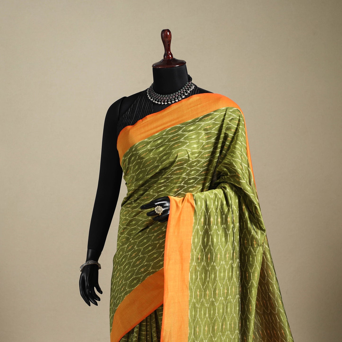 Green - mercerised cotton handloom pochampally ikat saree