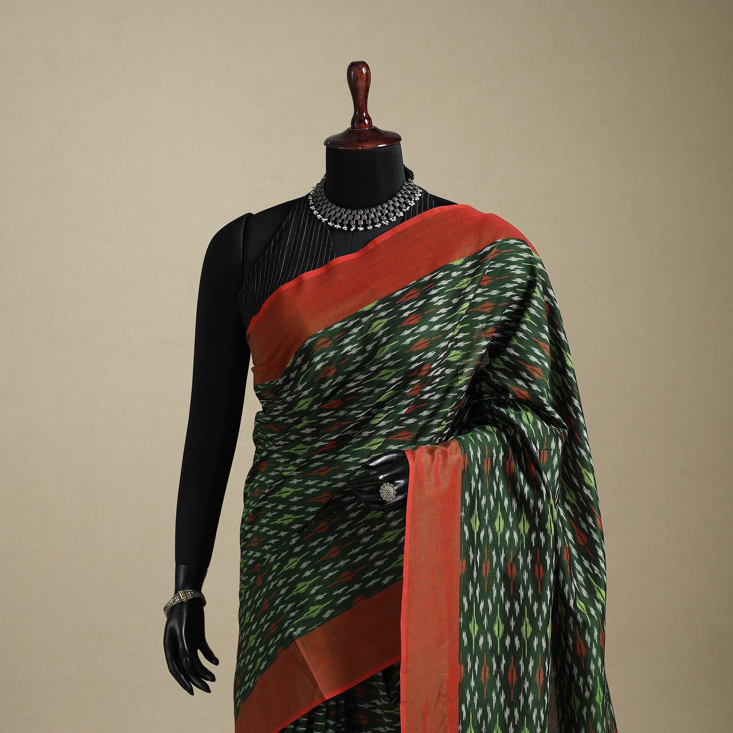 Green - mercerised cotton handloom pochampally ikat saree