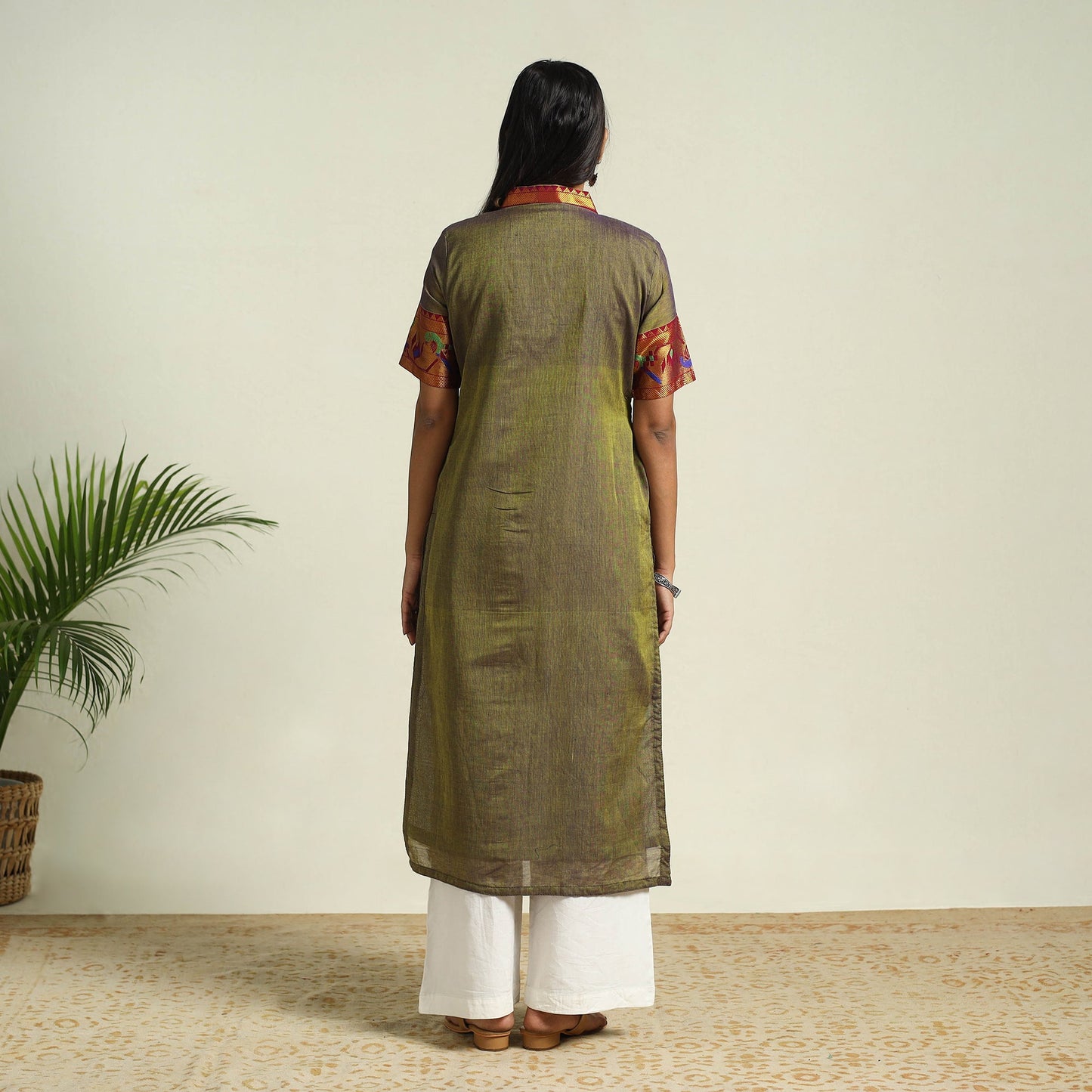 Green Mercerised Cotton Straight Dharwad Kurta