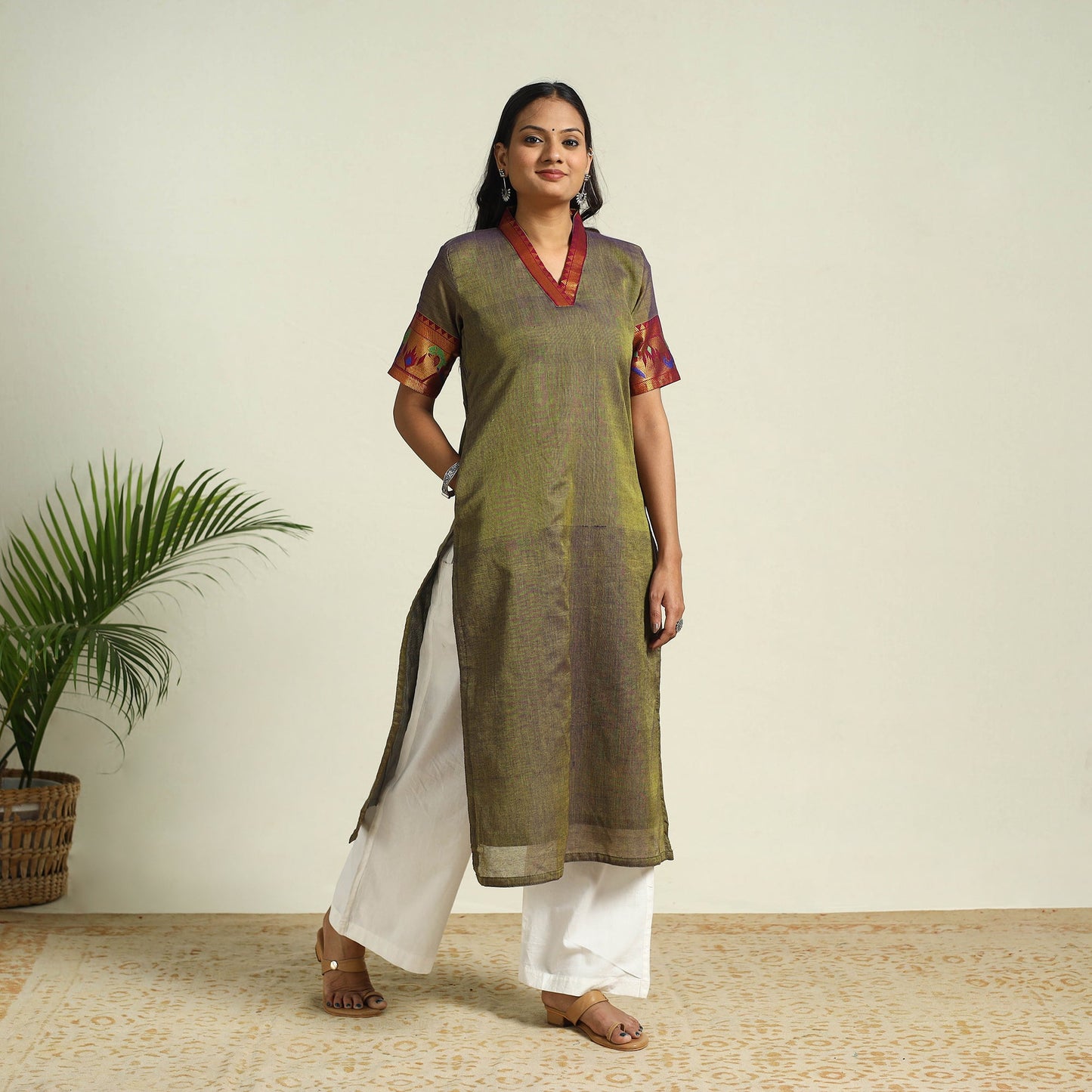Green Mercerised Cotton Straight Dharwad Kurta