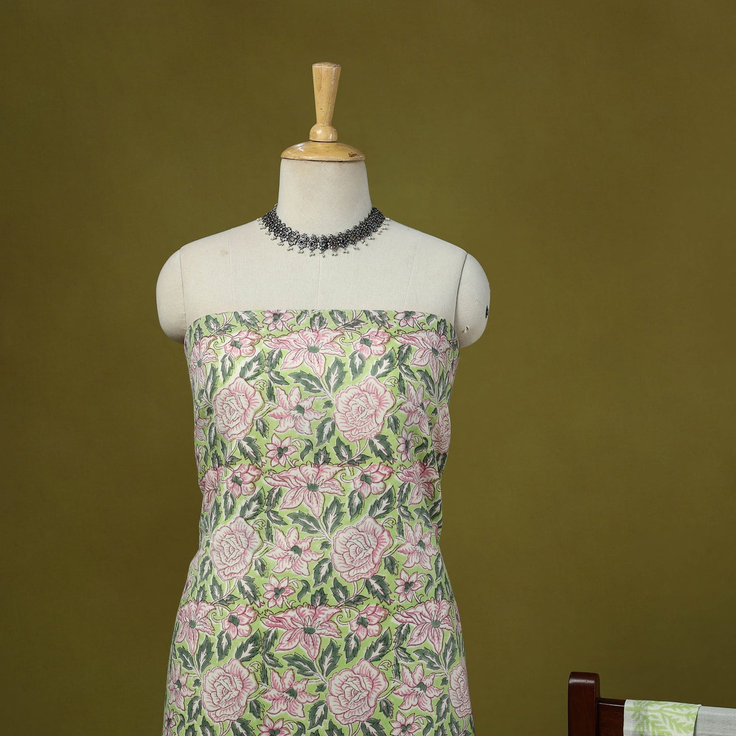 Green - merino wool sanganeri 3pc unstitched dress material