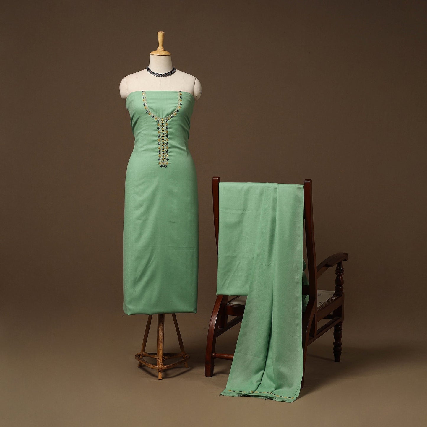 Merino wool hand embroidery 3pc unstitched dress material