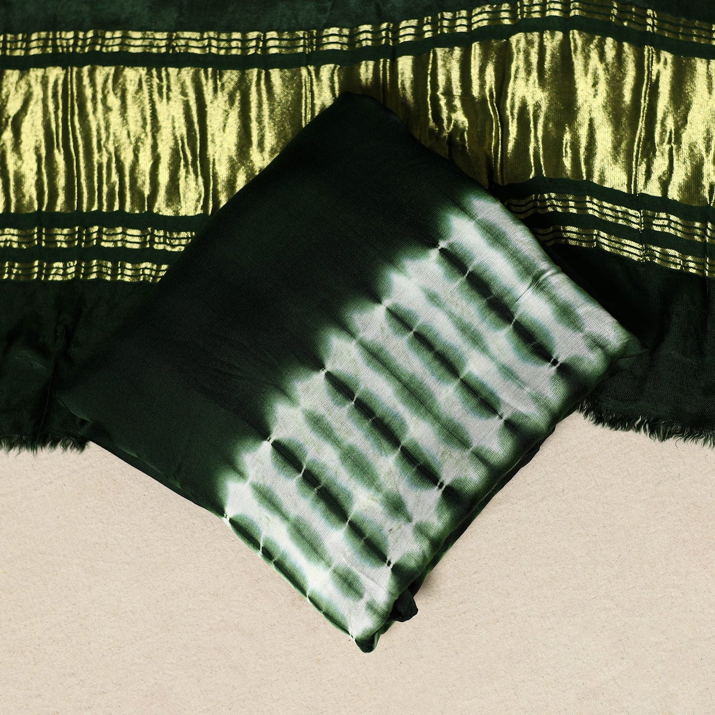 Green - modal silk 3pc unstitched shibori dress material 21