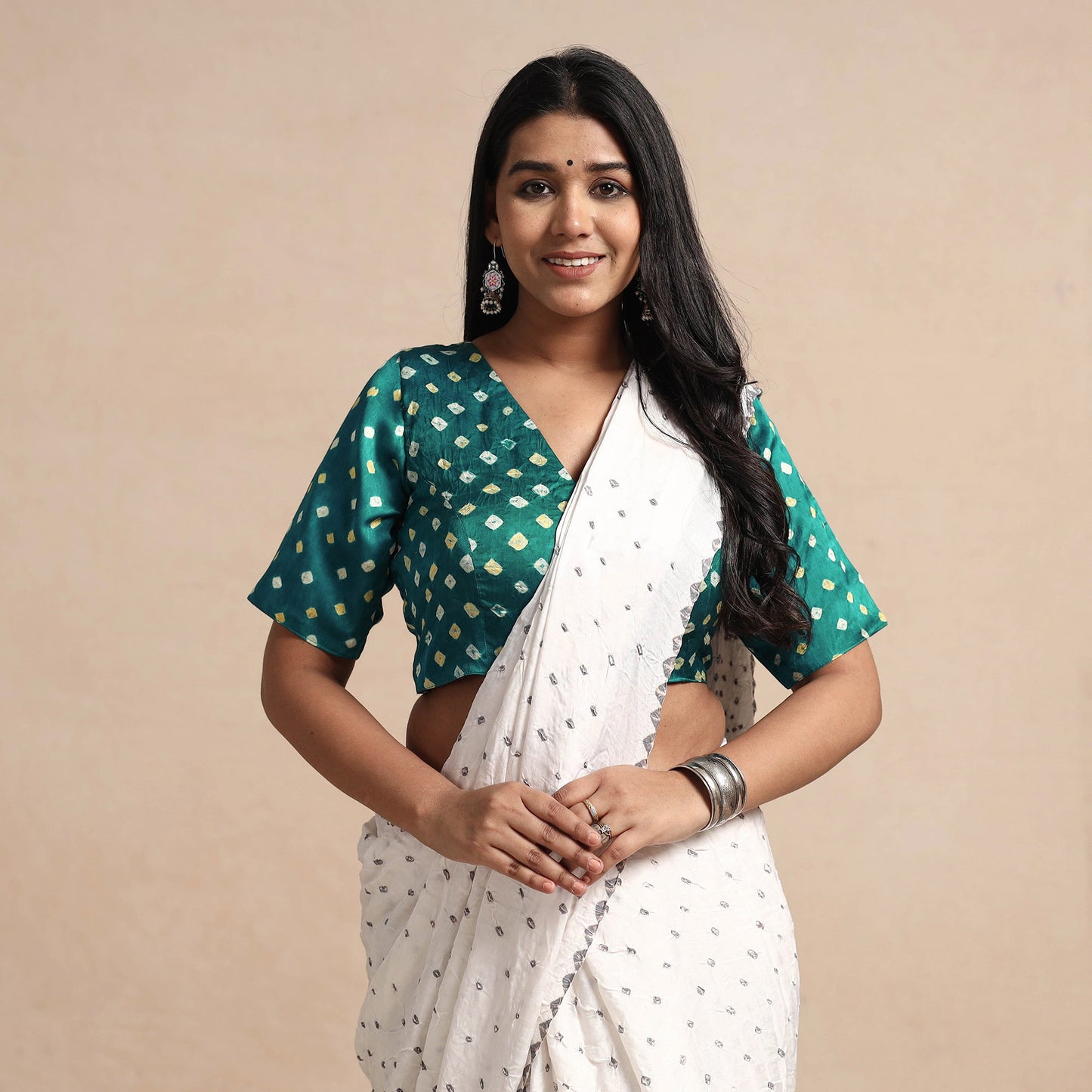 Buy Modal Silk Bandhani Tie Dye Stitched Blouse Online at iTokri.com
