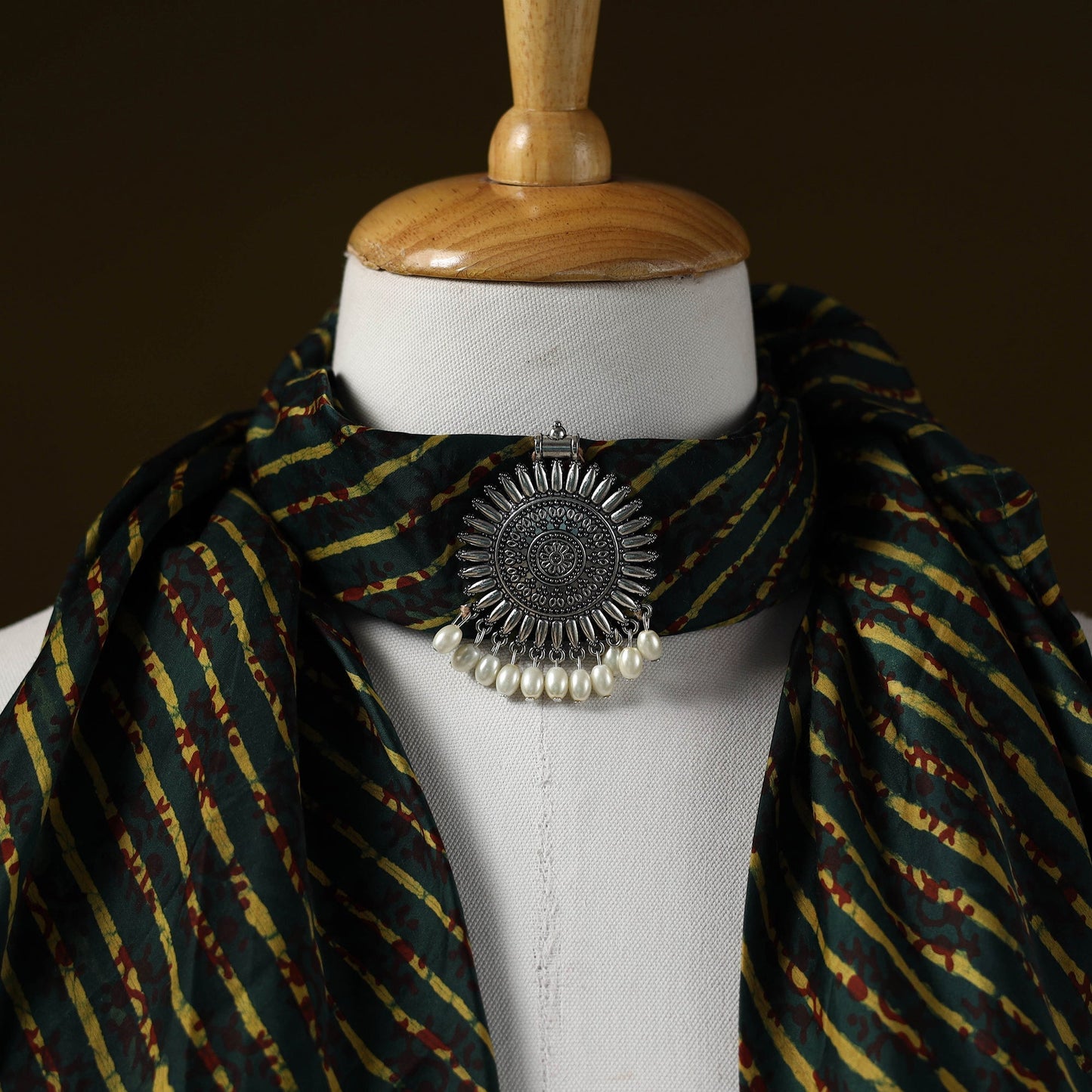 Modal silk pendant necklace scarf 55 - handcrafted