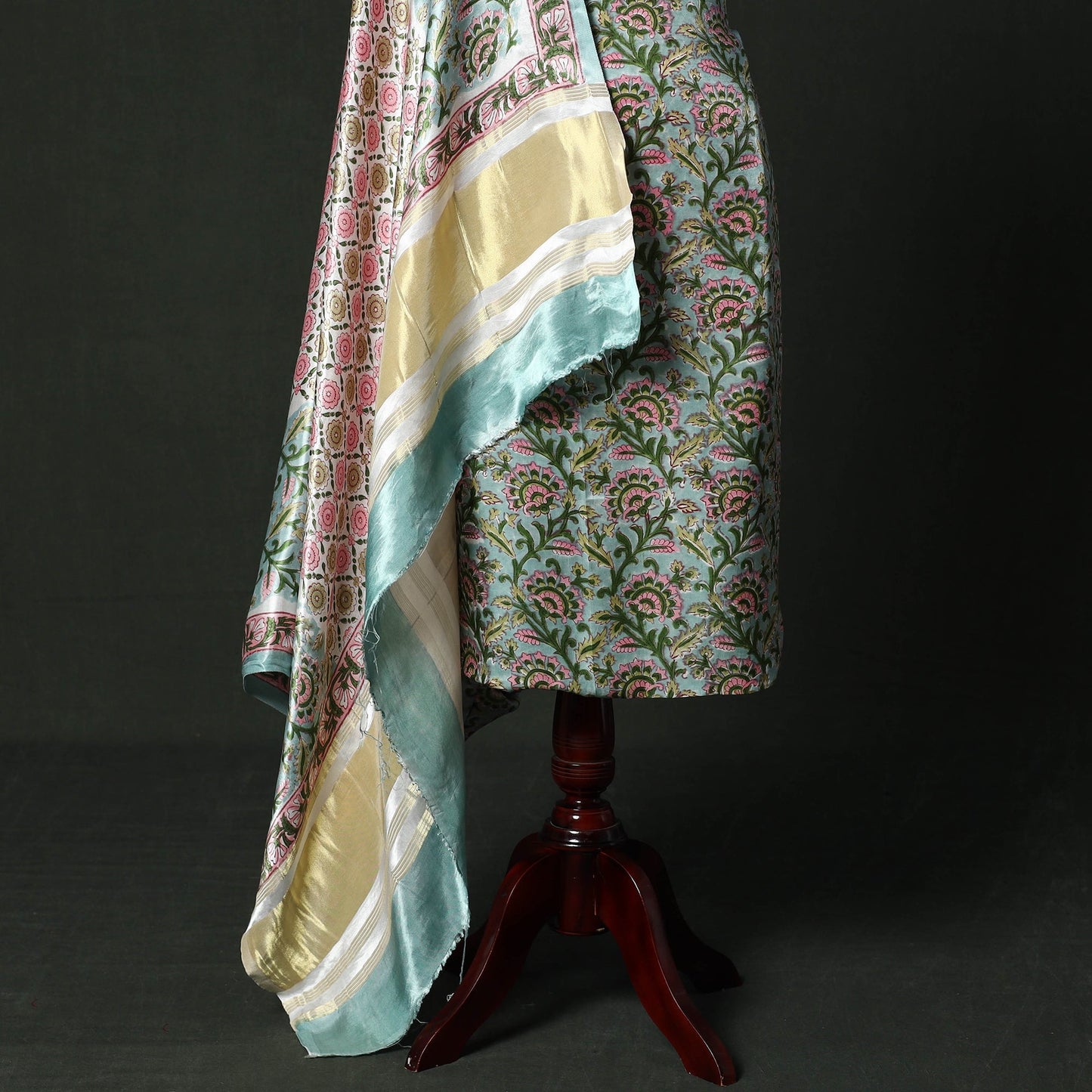 Modal silk hand block sanganeri print 2pc unstitched dress