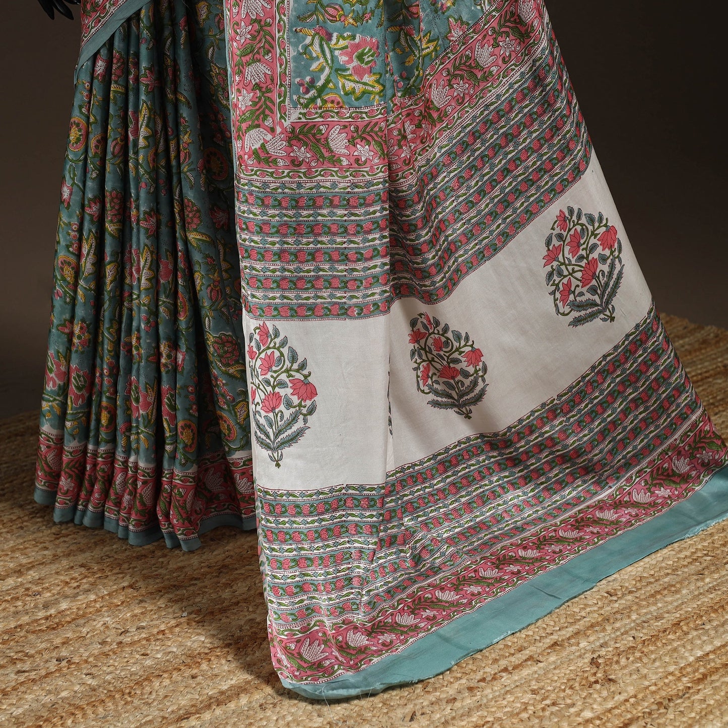 Modal silk hand sanganeri saree 02 - handcrafted