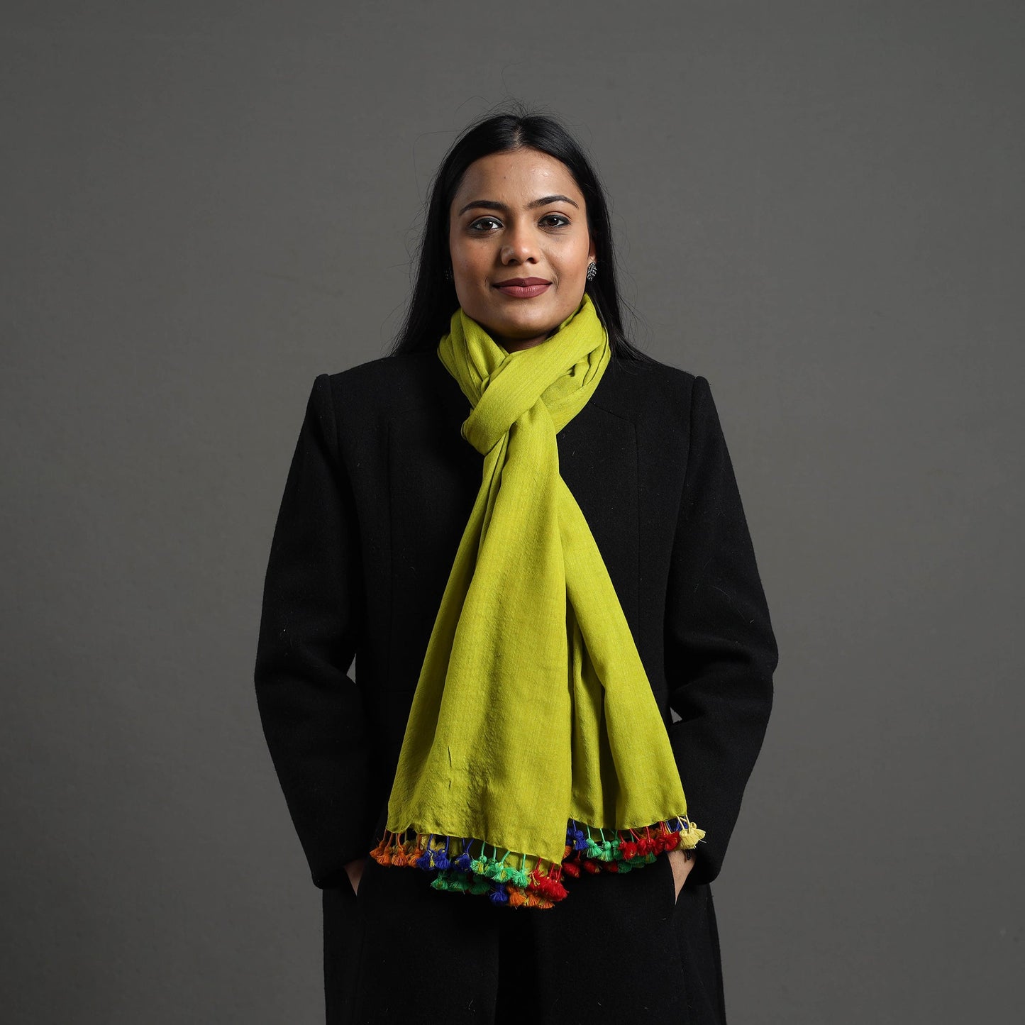 Green Multi Fuman Pure Woollen Stole from Kutch