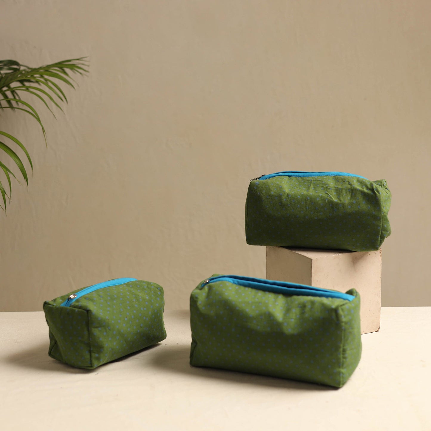 Green Multipurpose Handmade Toiletry Bags (Set of 3)