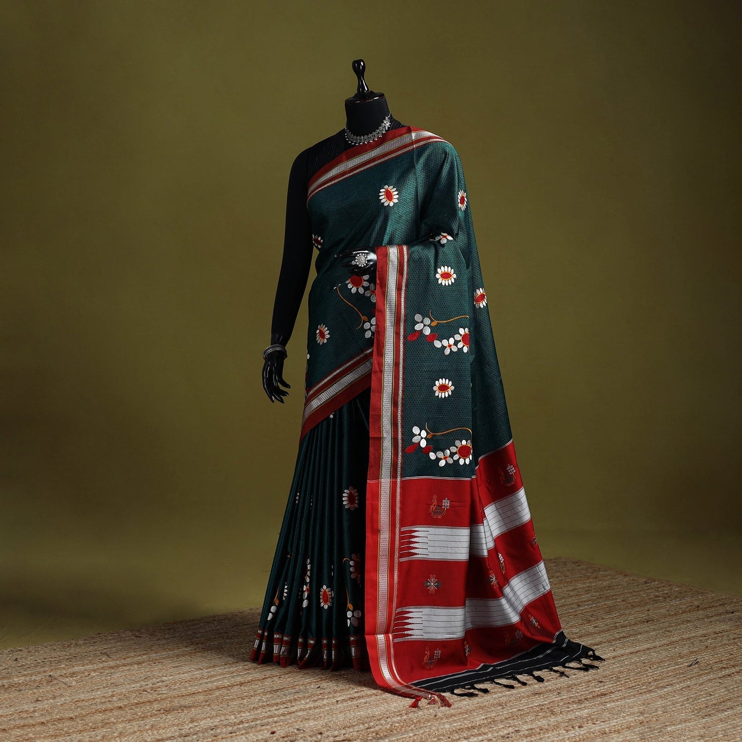 Nath work silk cotton khun saree 02 - handcrafted