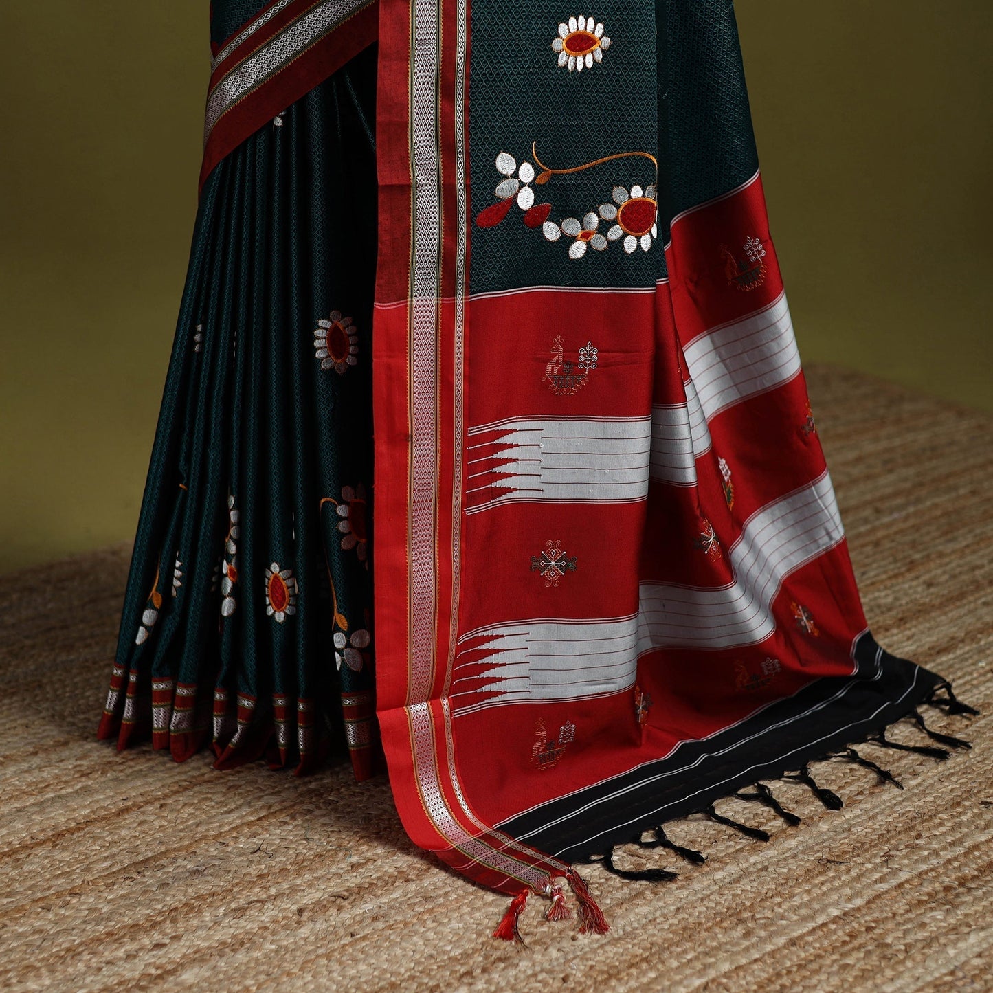 Nath work silk cotton khun saree 02 - handcrafted