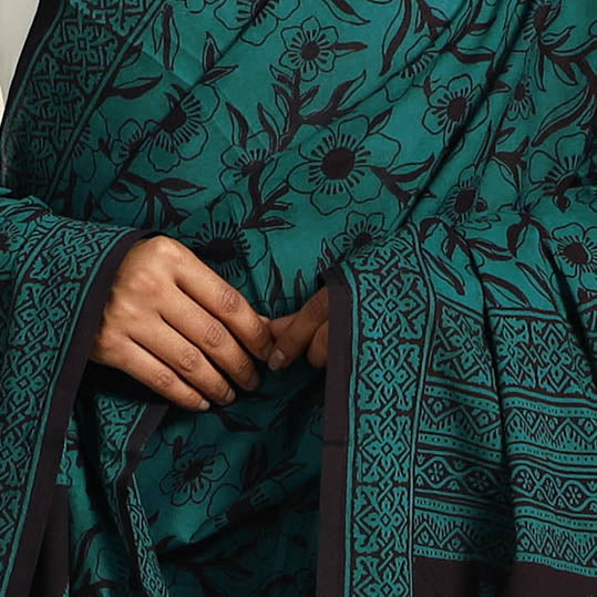 Green Natural Dye Mul Cotton Bagh Print Dupatta