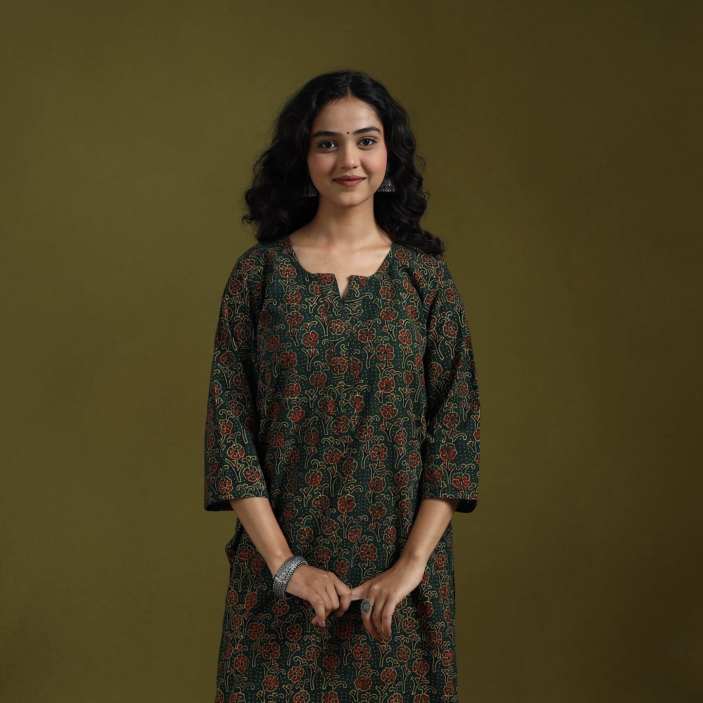 Natural dyed ajrakh hand block print cotton suit set
