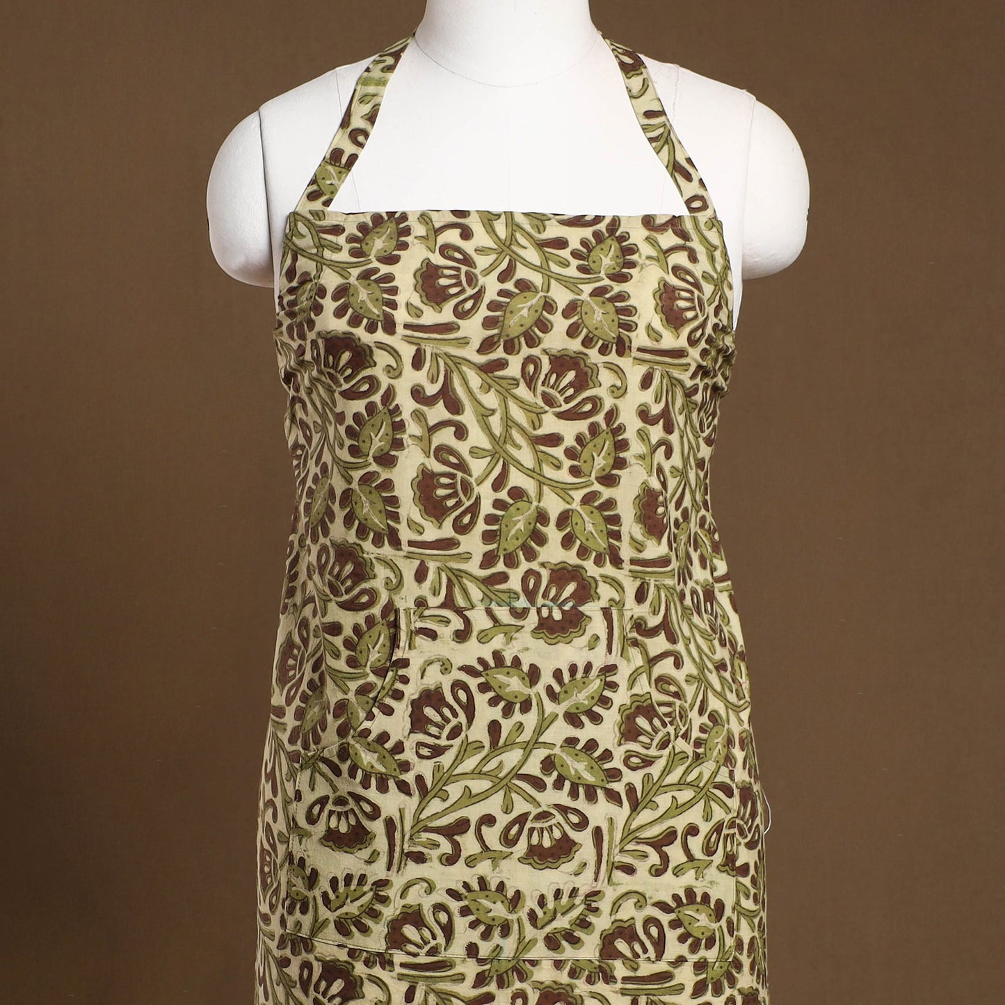 Green Bagru Block Print Cotton Apron with Pocket