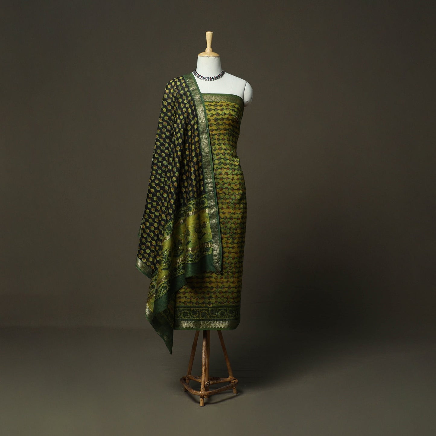 Natural dyed block print maheshwari silk jahota 3pc