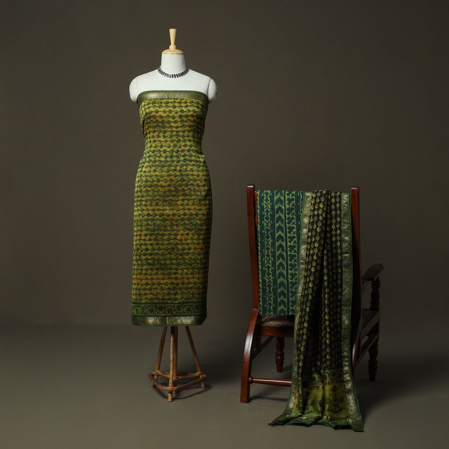 Natural dyed block print maheshwari silk jahota 3pc