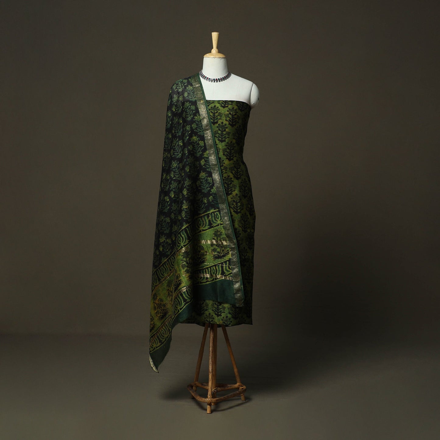 Natural dyed block print maheshwari silk jahota 3pc