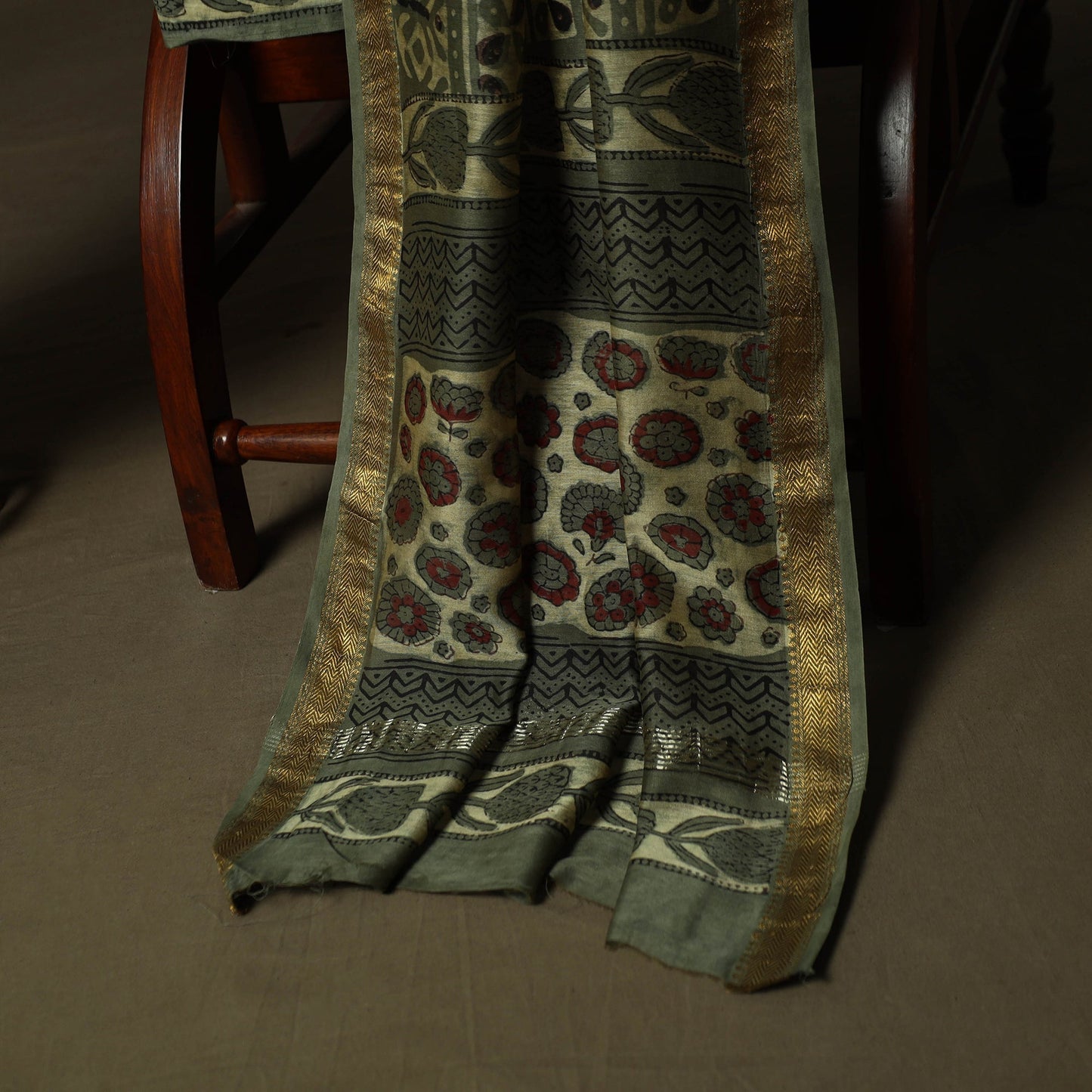 Natural dyed block print maheshwari silk vanaspati bagru